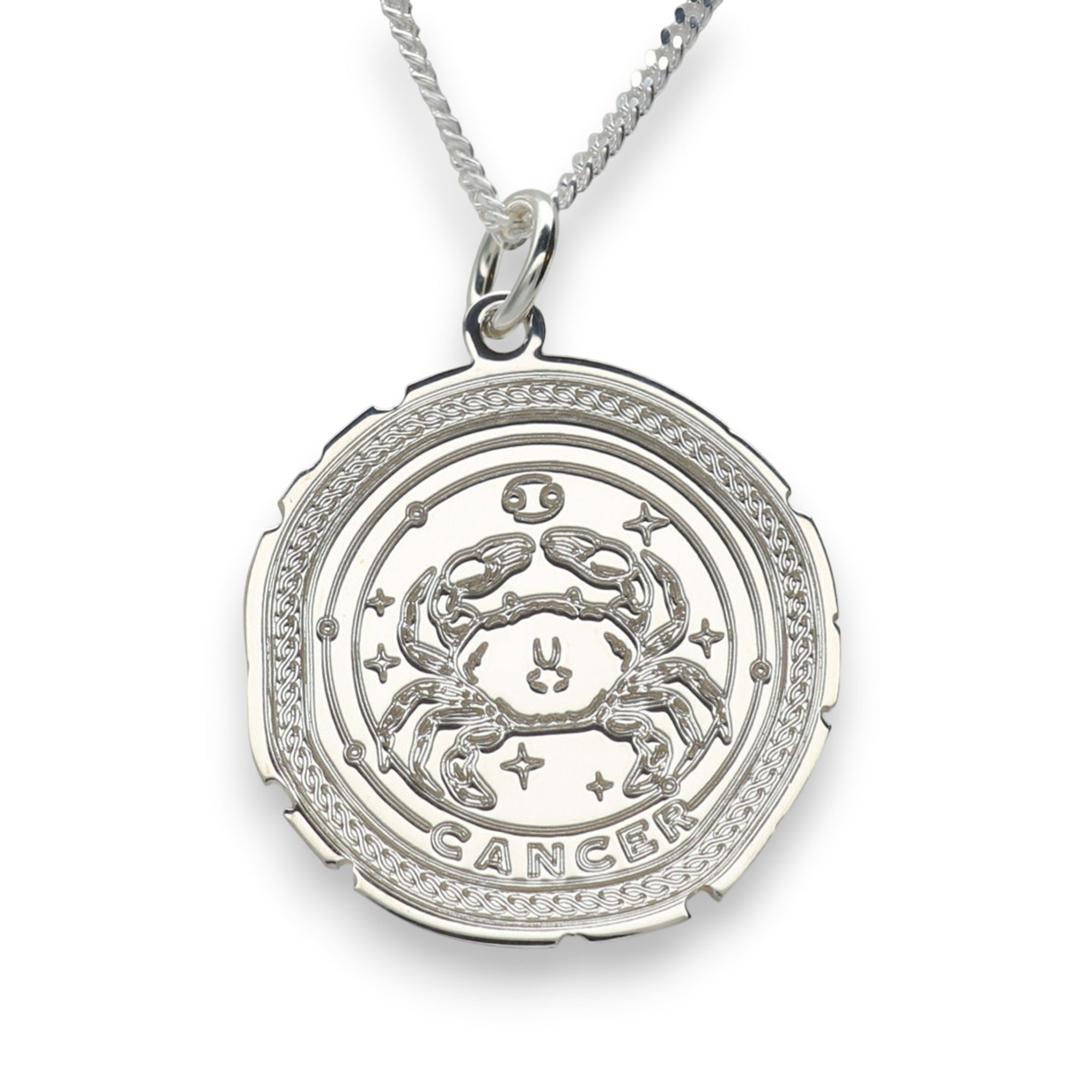 Sterling Silver Zodiac Necklace Engraved Star Sign Pendant with Optional Engraving