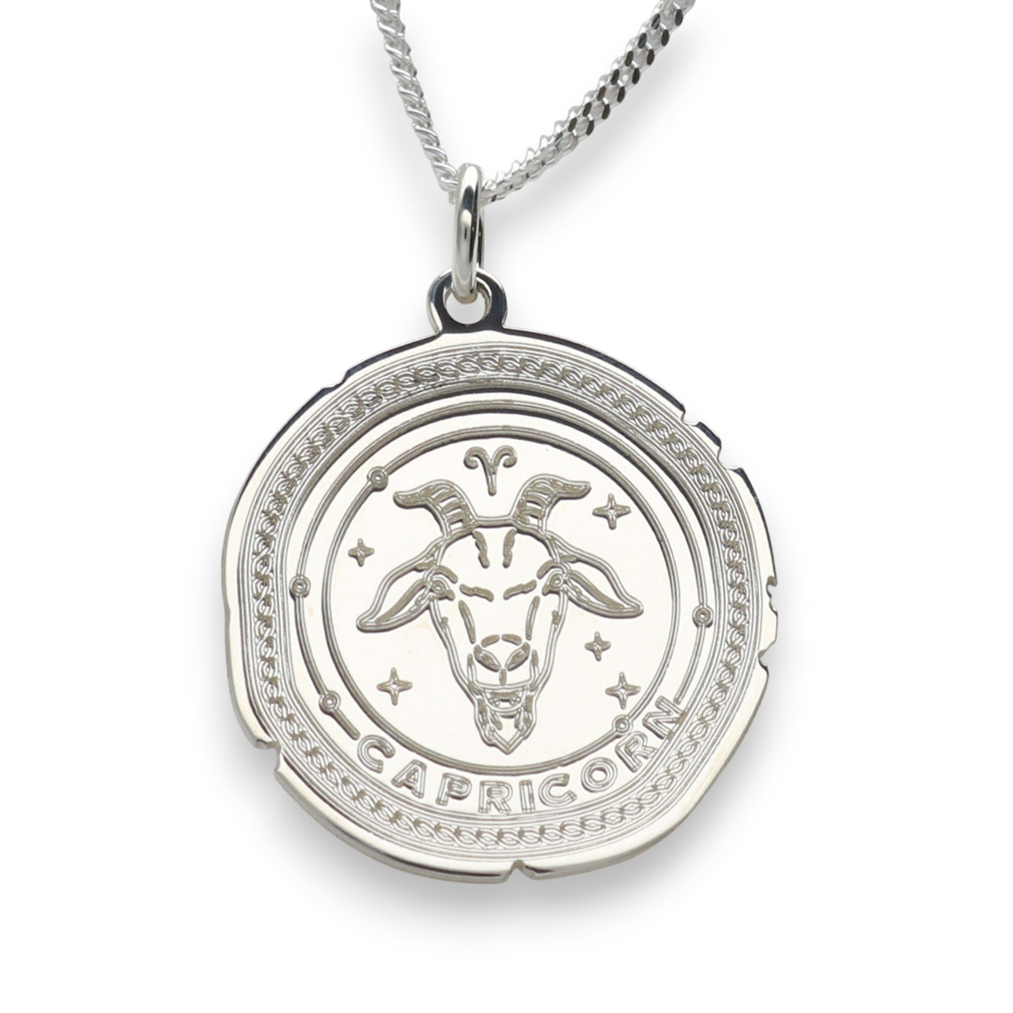Sterling Silver Zodiac Necklace Engraved Star Sign Pendant with Optional Engraving