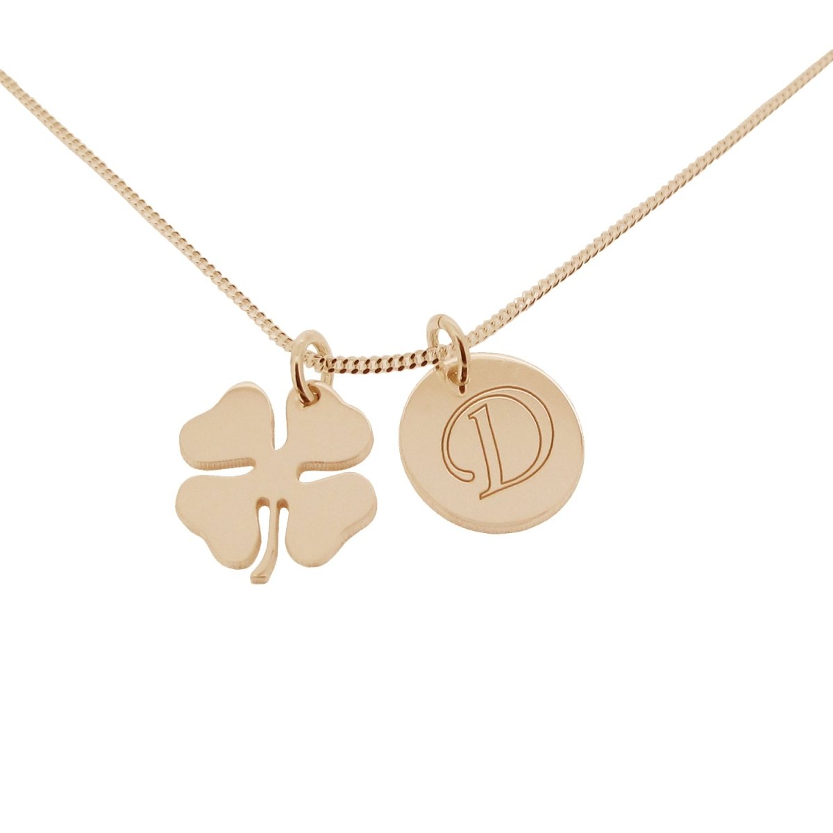 Lucky Clover and Engraved Initial Pendants With Chain - Love Silver Jewellery
