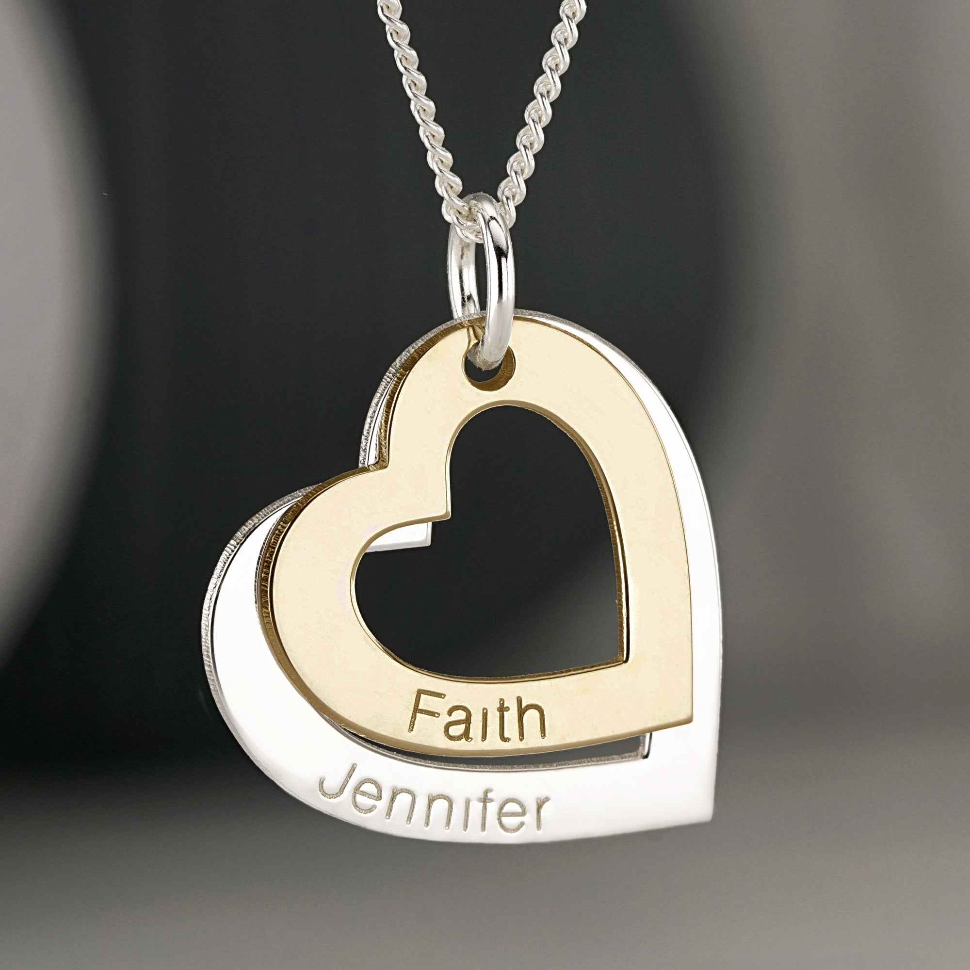 9ct Gold Personalised Two Hearts Necklace