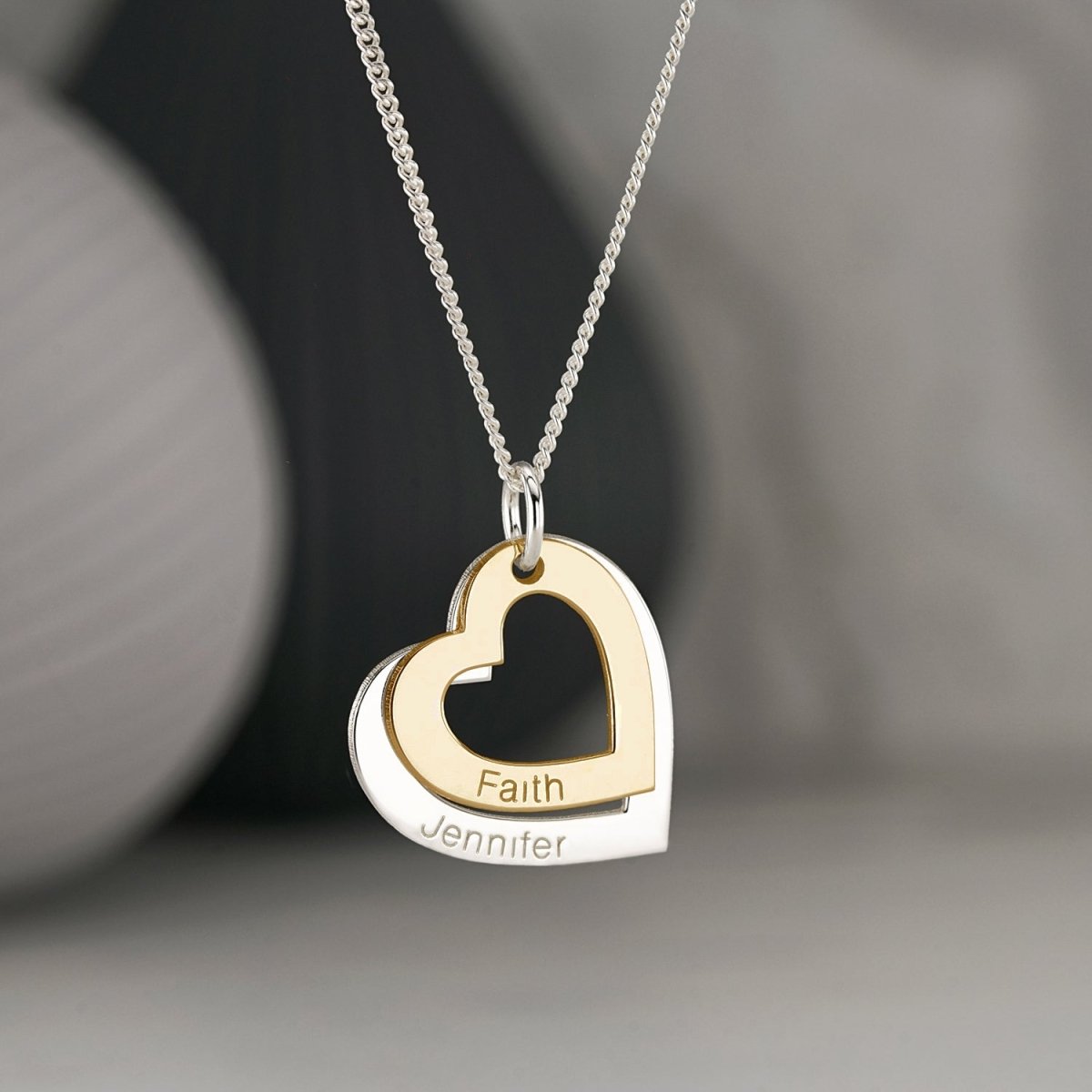 9ct Gold Personalised Two Hearts Necklace - Love Silver Jewellery