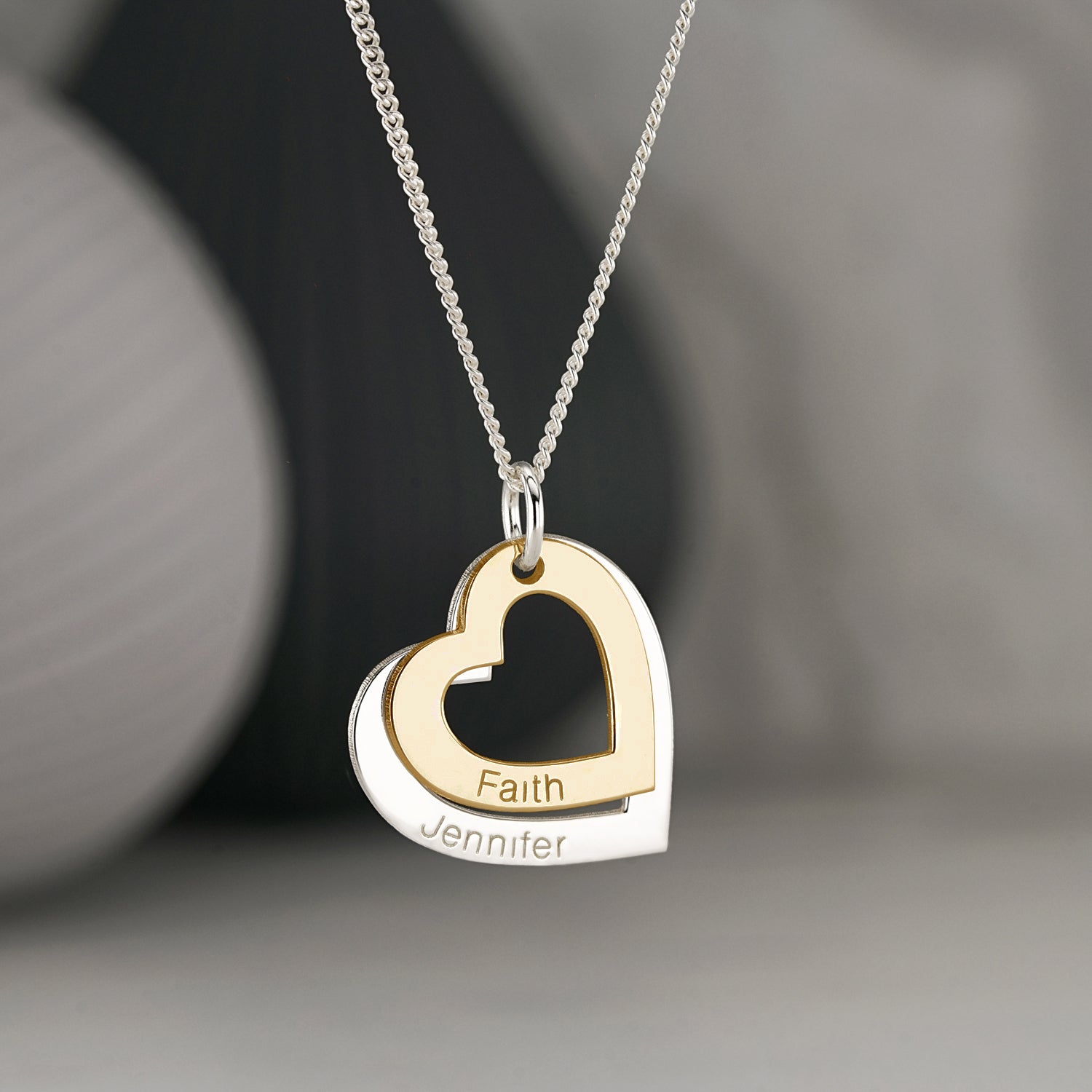 9ct Gold Personalised Two Hearts Necklace