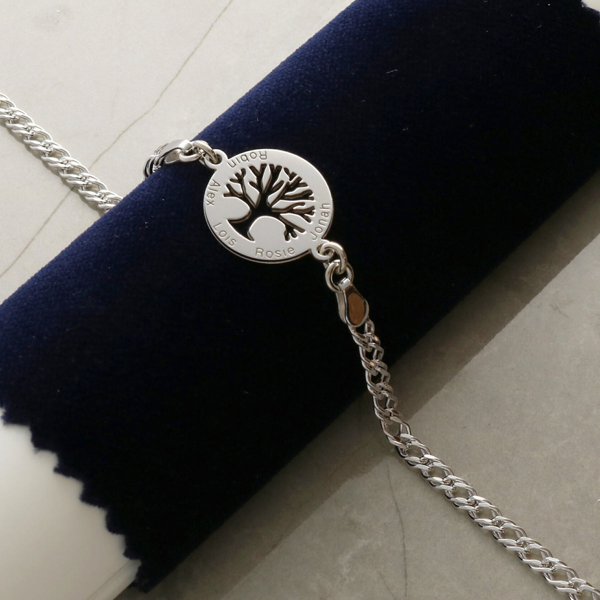 Sterling Silver Personalised Tree of Life Disc Double Curb Bracelet