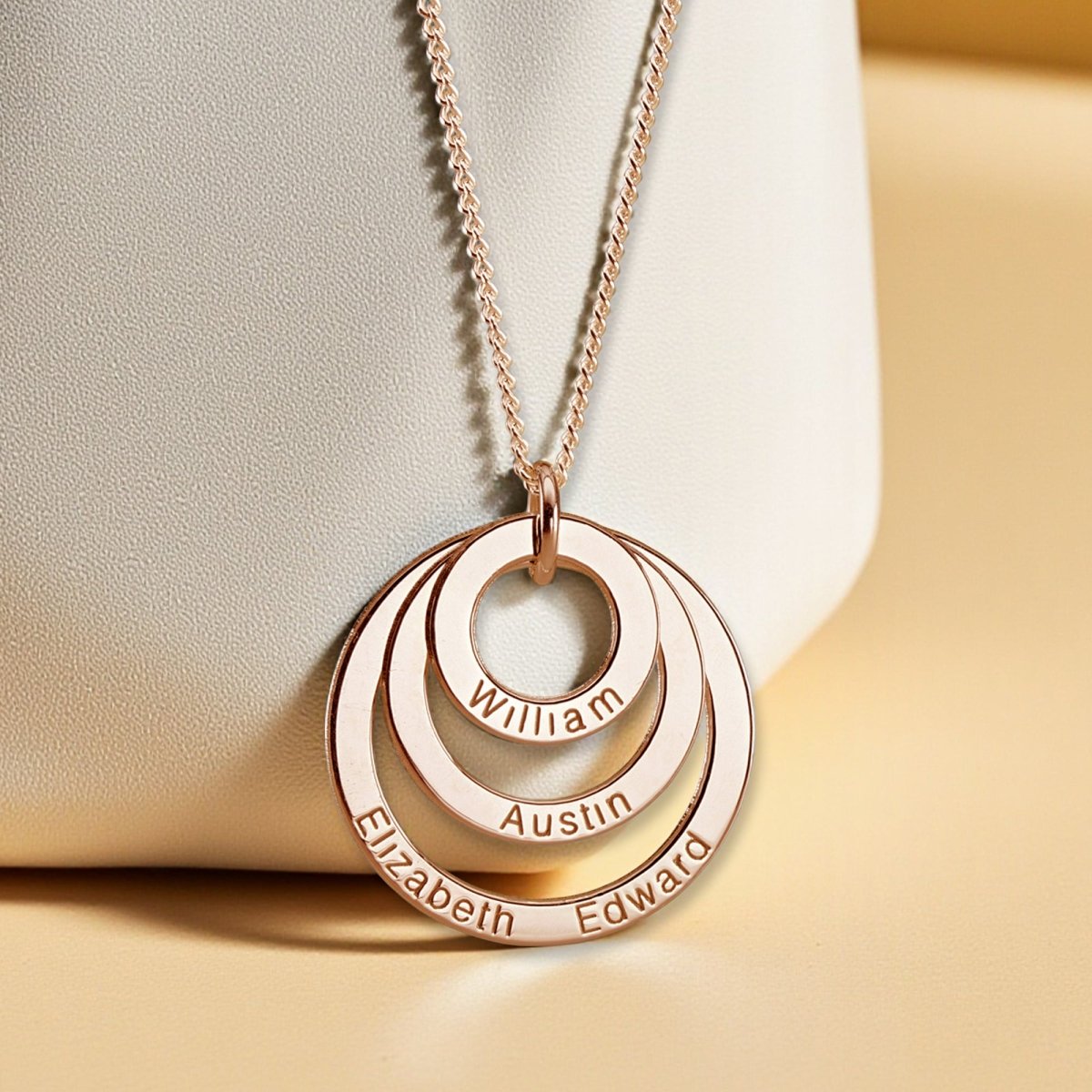 9ct Rose Gold Triple Disc Personalised Family Necklace - Love Silver Jewellery