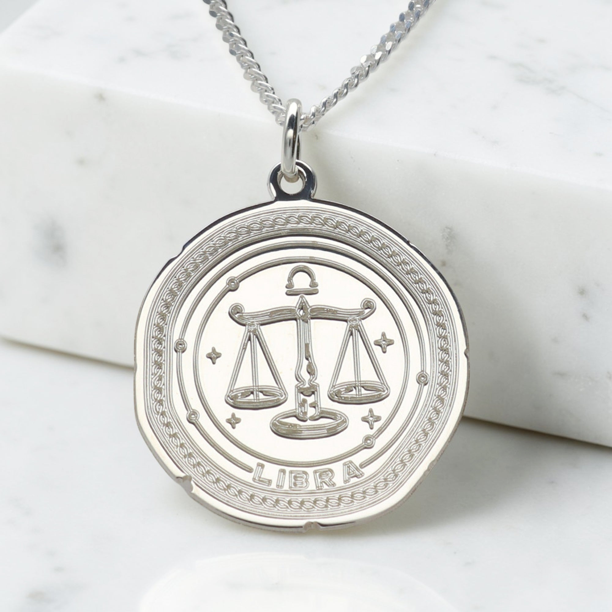 Sterling Silver Zodiac Necklace Engraved Star Sign Pendant with Optional Engraving