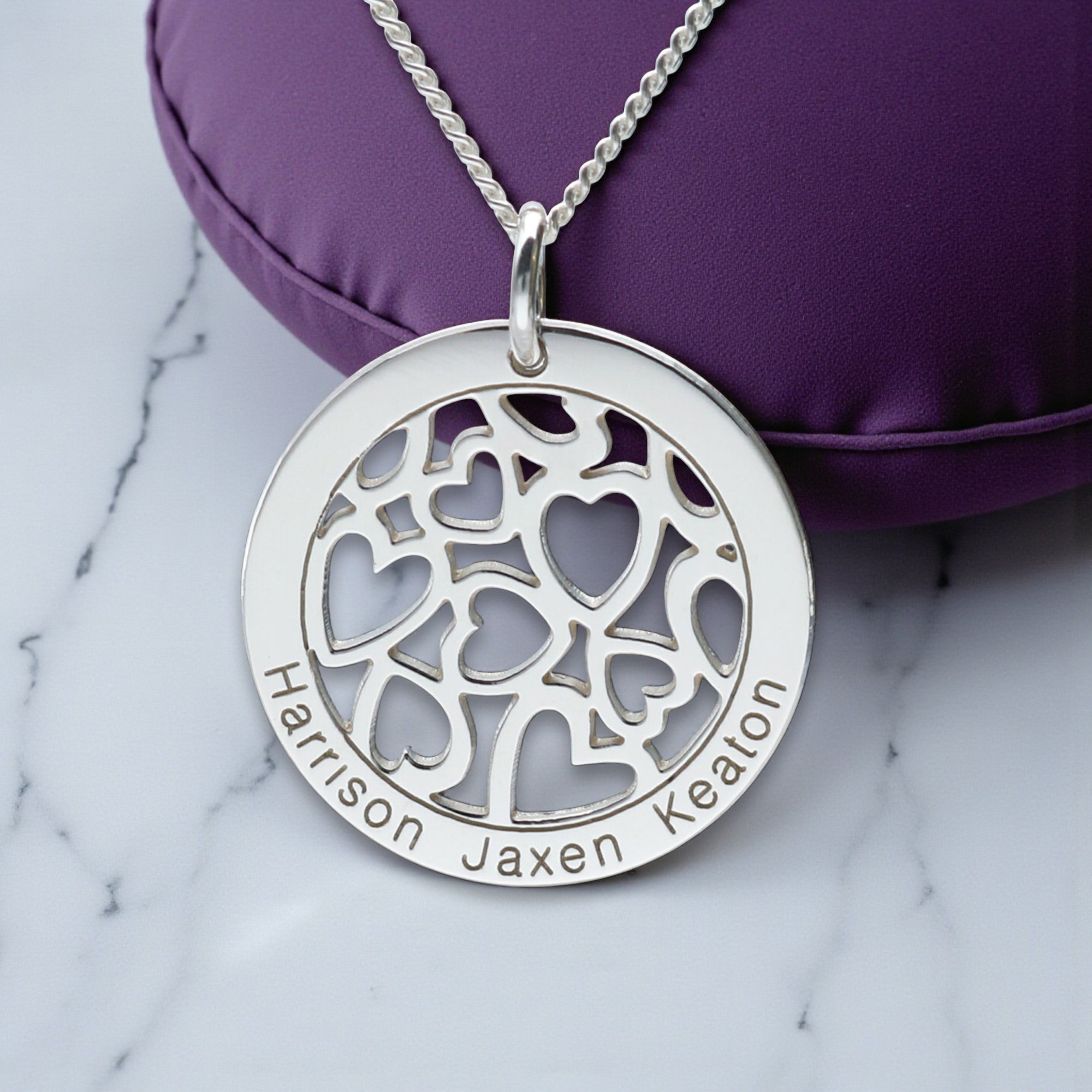 9ct White Gold Hearts in Personalised Disc Necklace