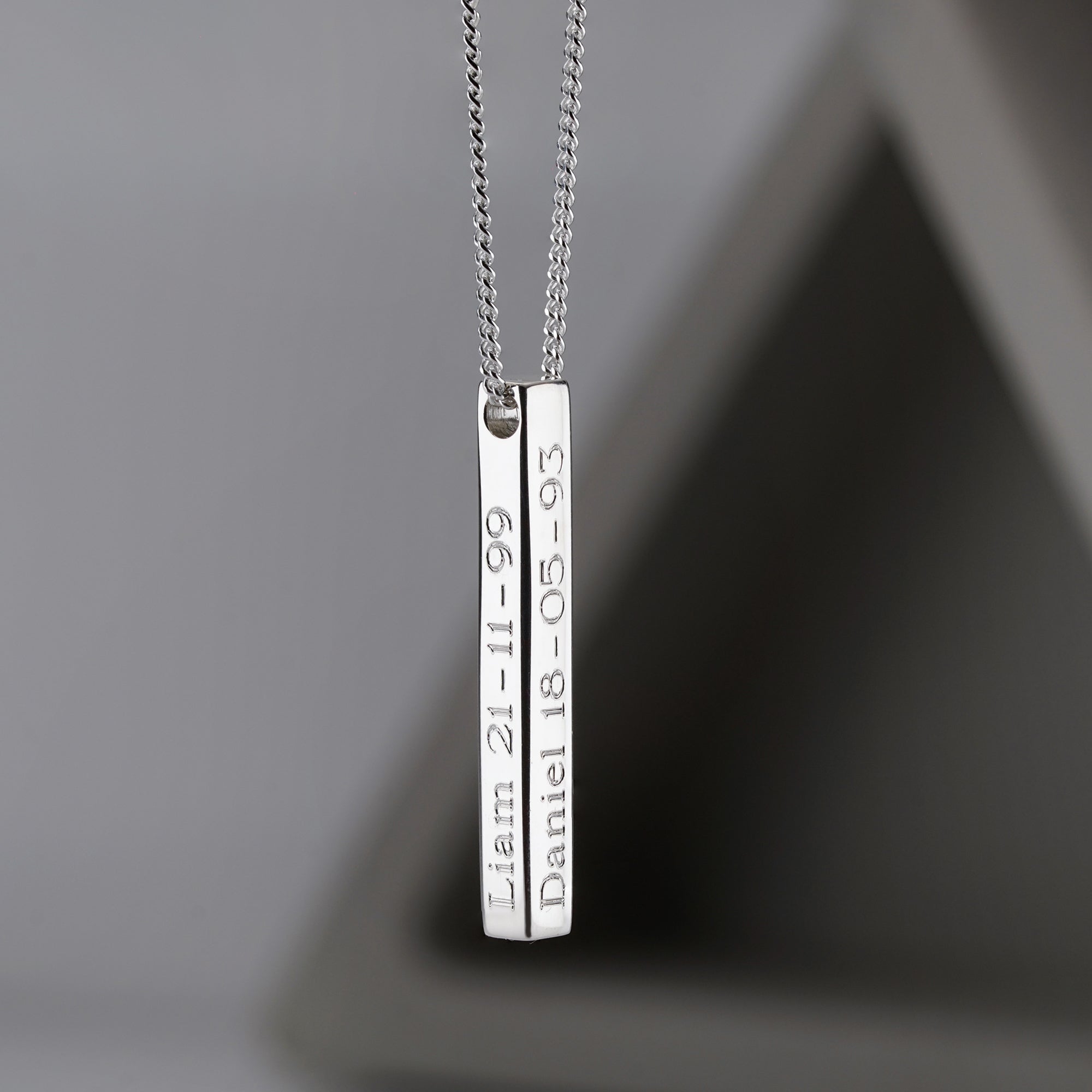 Silver 3D Engraved Name Bar Pendant With Chain