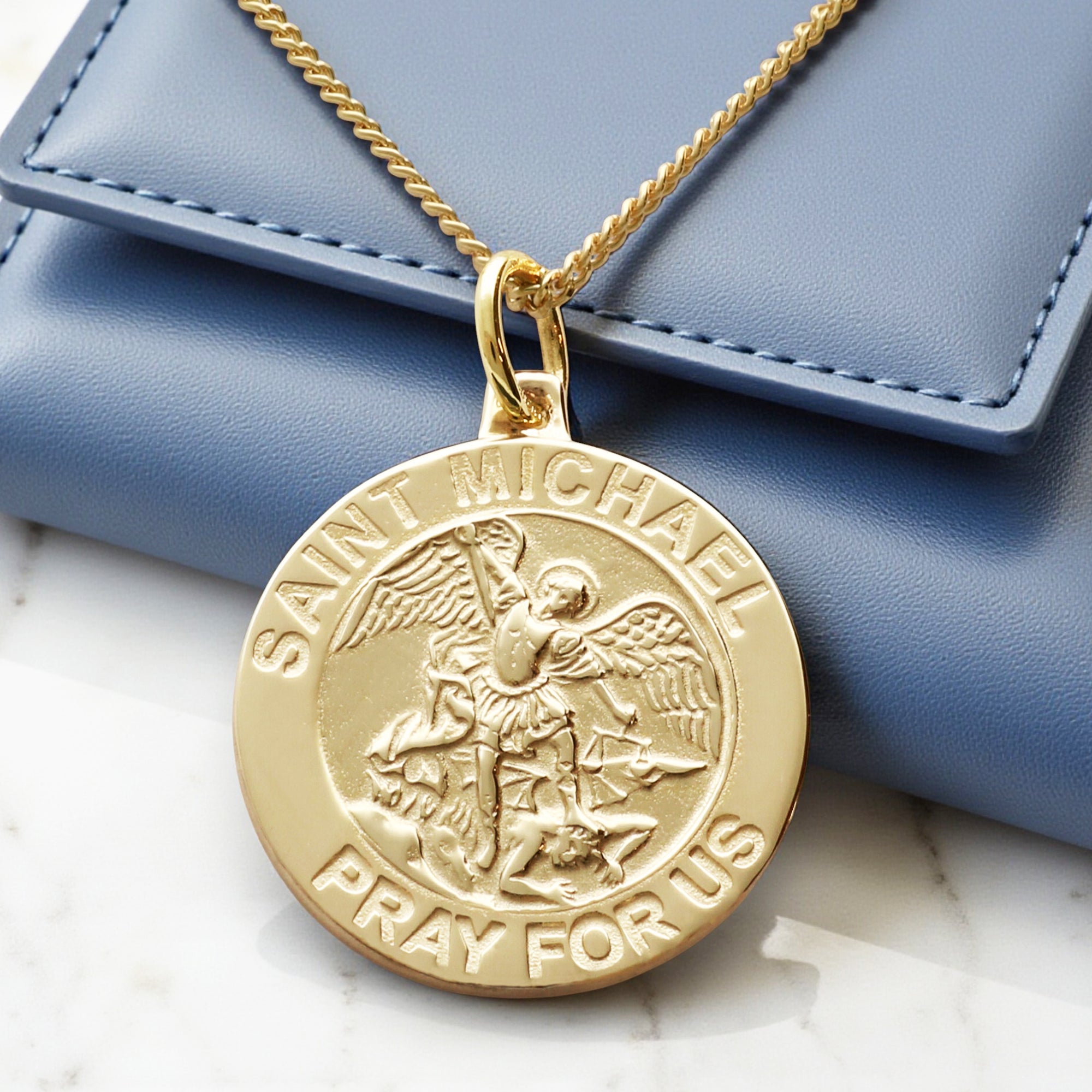 9ct Yellow Gold Plated St Michael Medal With Optional Engraving and Chain
