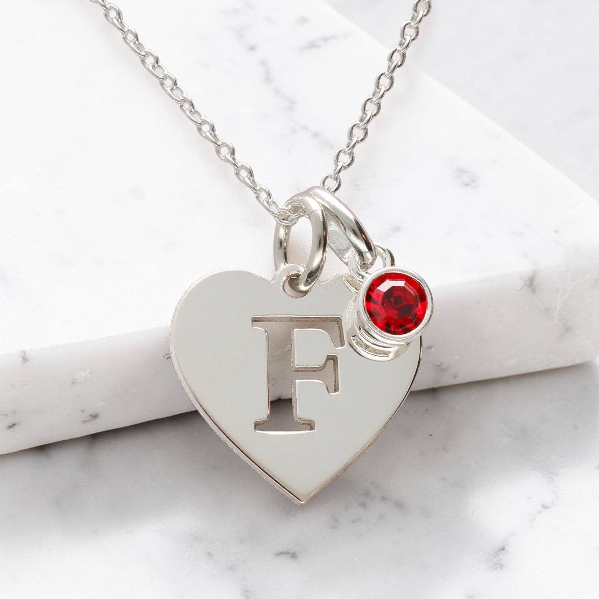 Sterling Silver Initial Heart & Birthstone Necklace