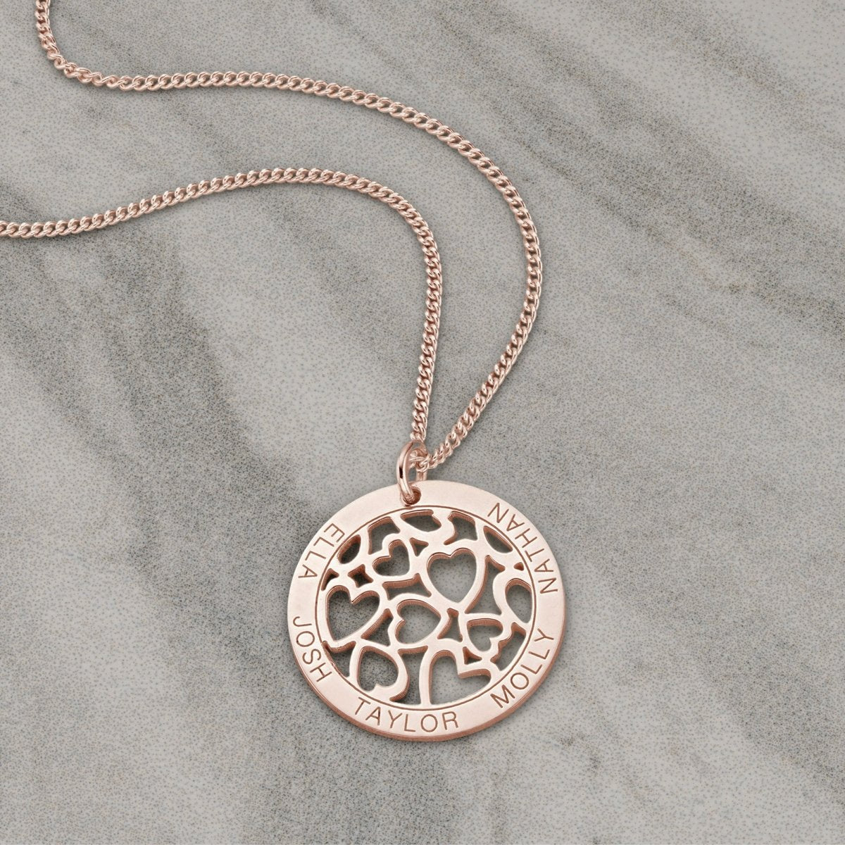 9ct Rose Gold Hearts in Personalised Disc Pendant with Optional Necklace Chain - Love Silver Jewellery