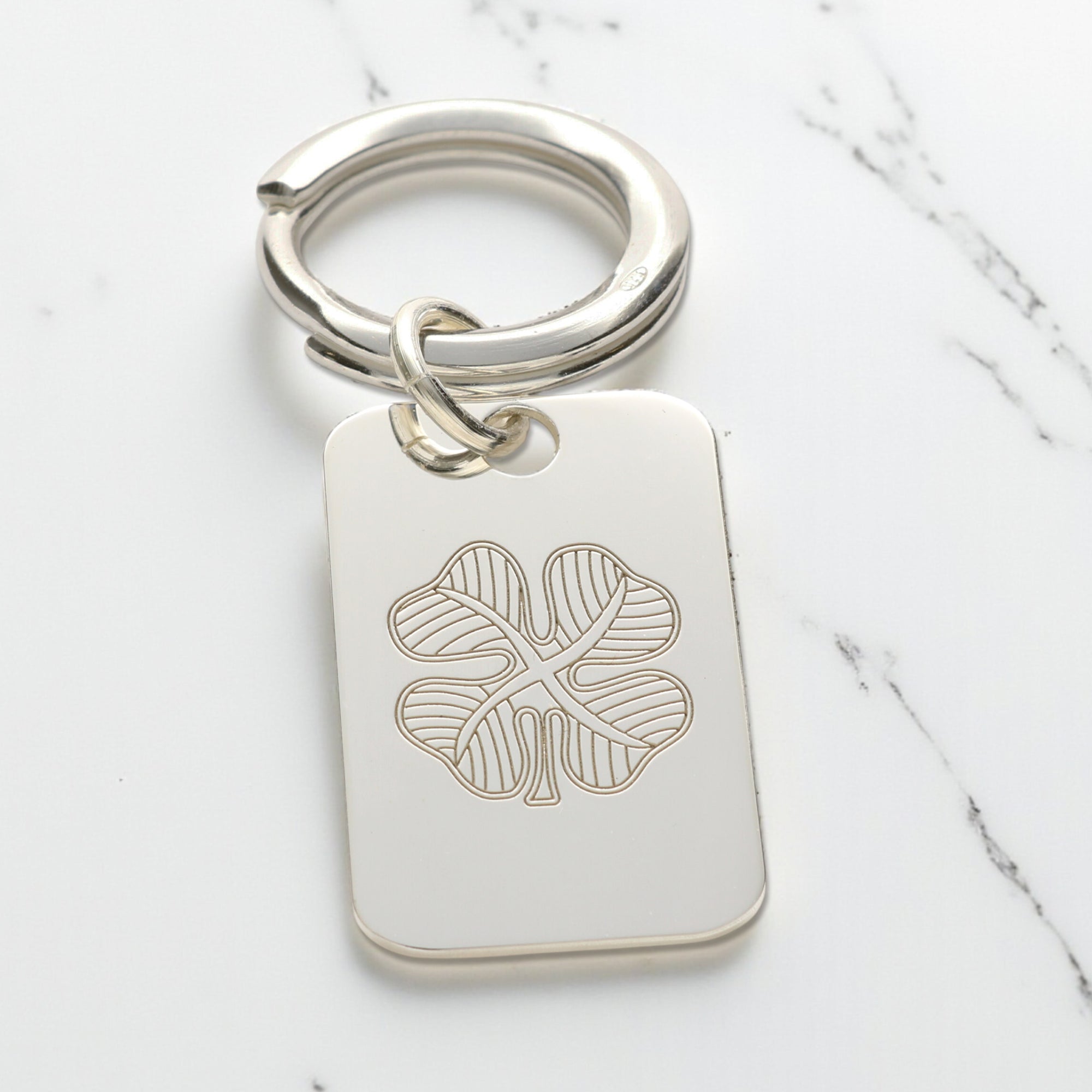 Sterling Silver Four Leaf Clover Keyring With Optional Engraving