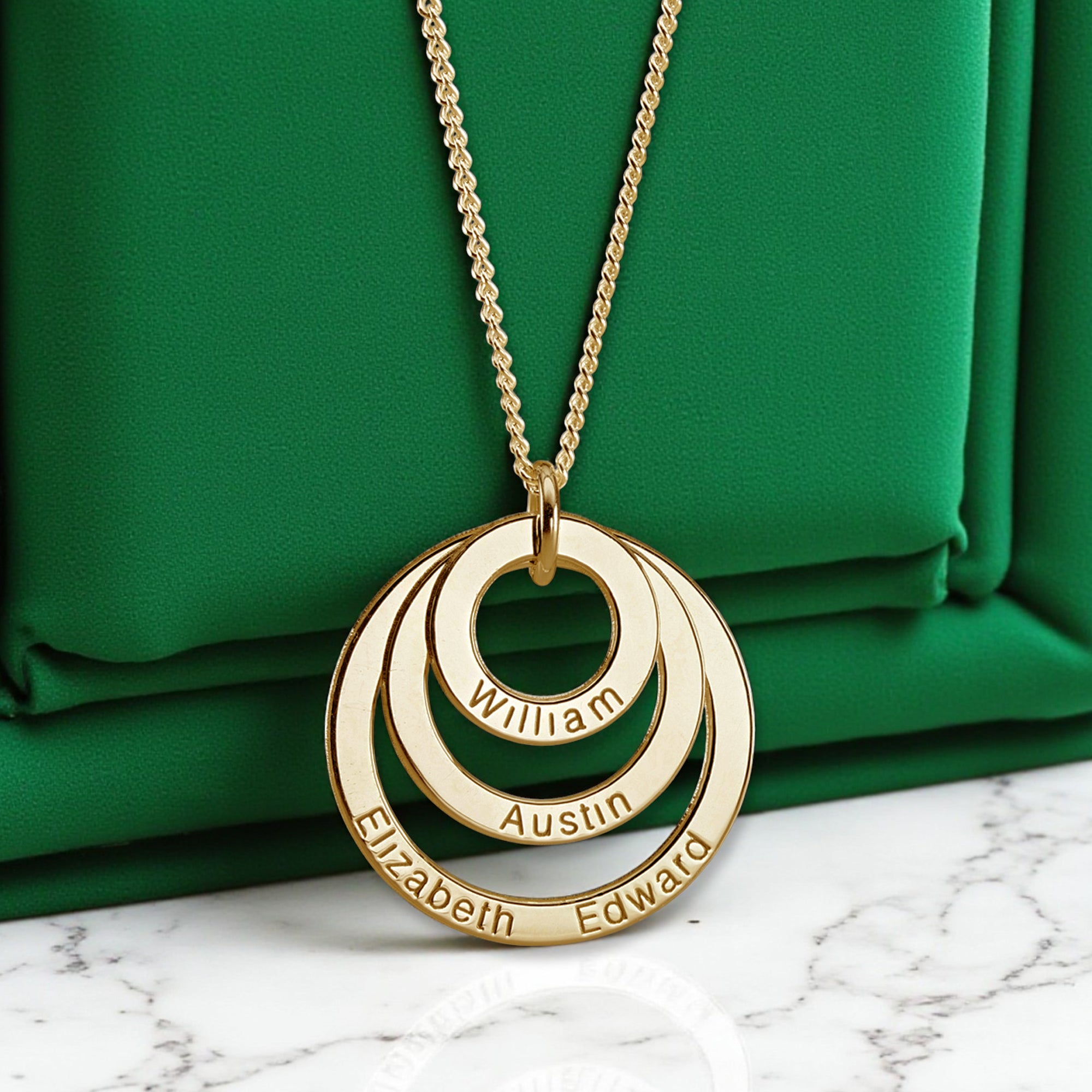 9ct Yellow Gold Vermeil Triple Disc Personalised Family Necklace