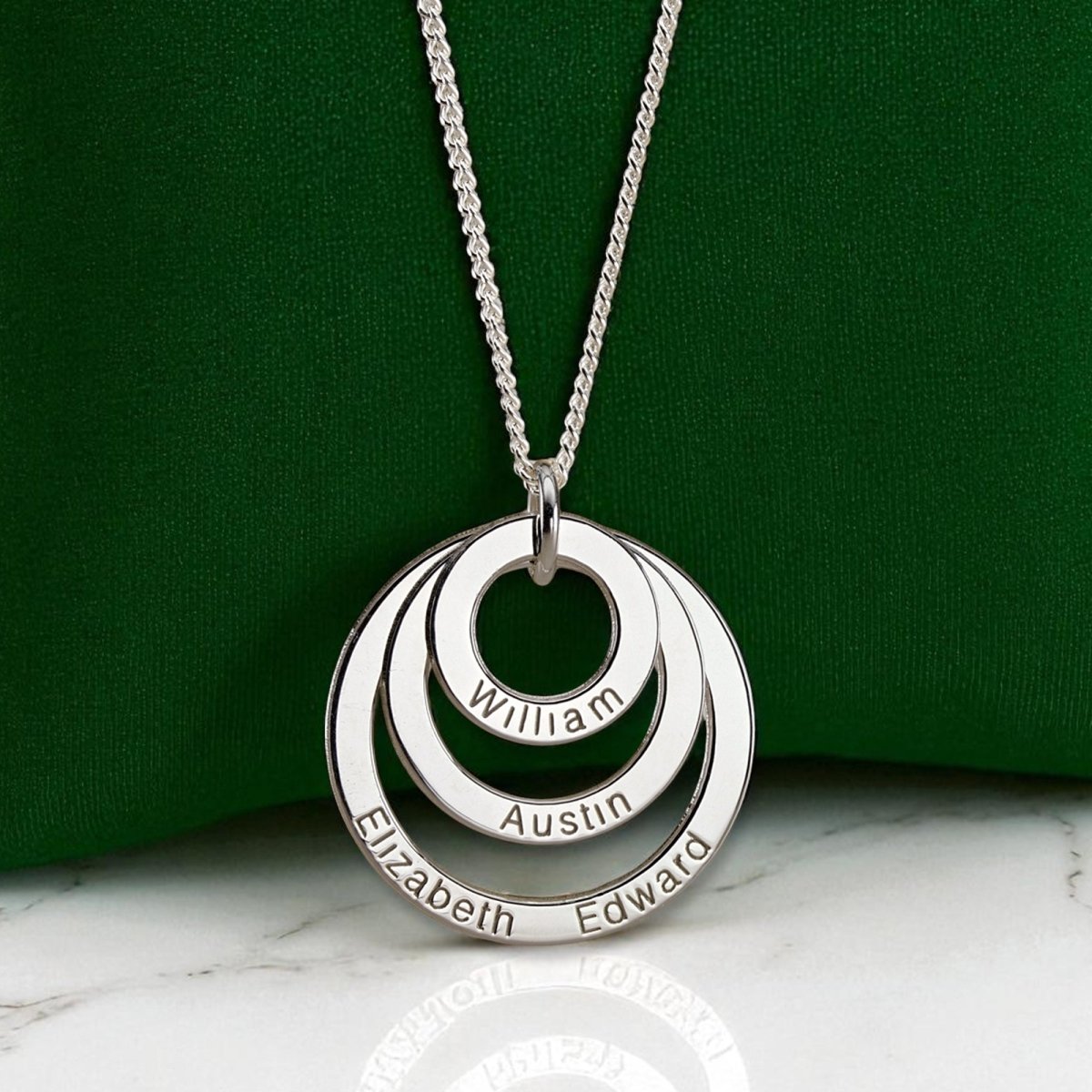 9ct White Gold Triple Disc Personalised Family Necklace - Love Silver Jewellery