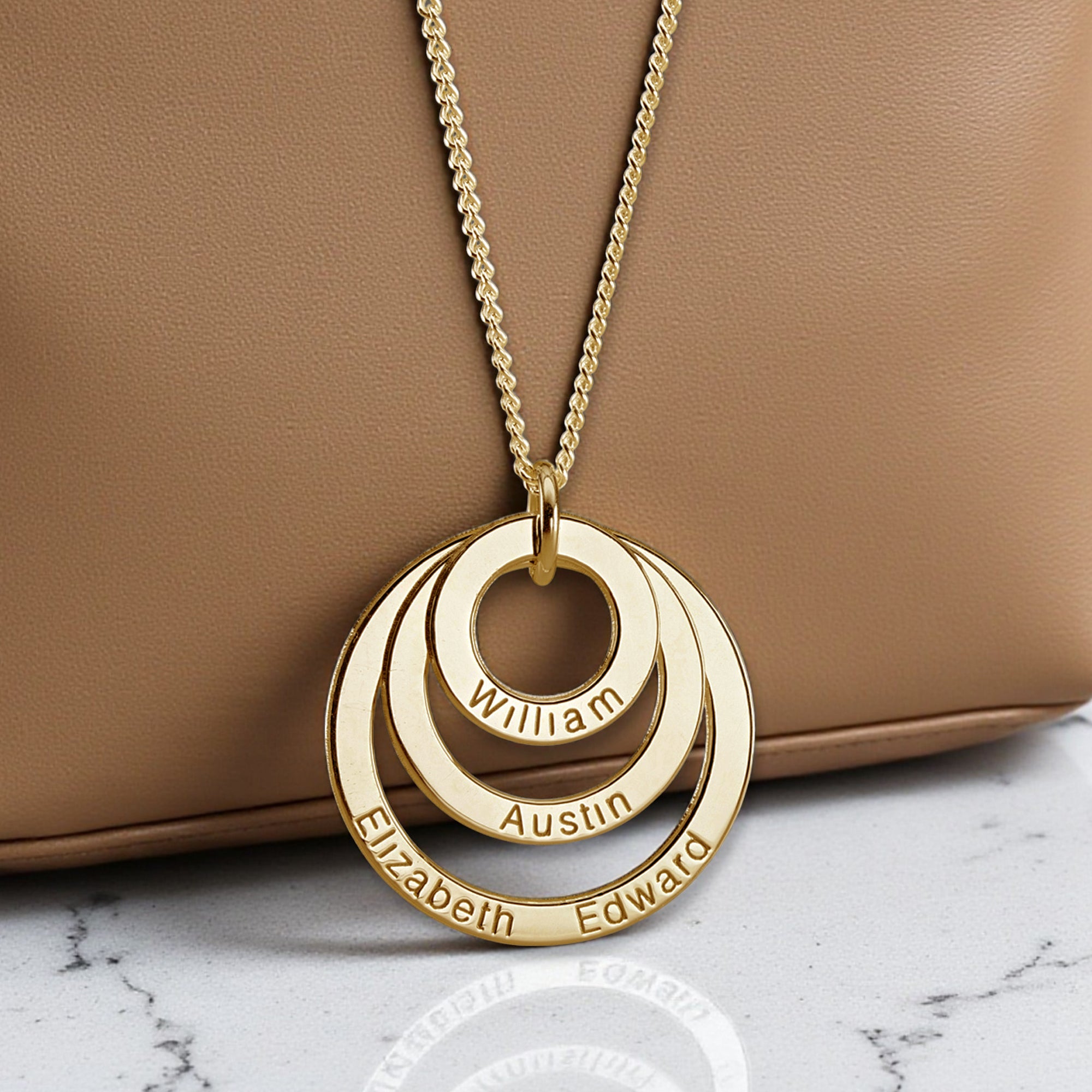 9ct Yellow Gold Triple Disc Personalised Family Necklace