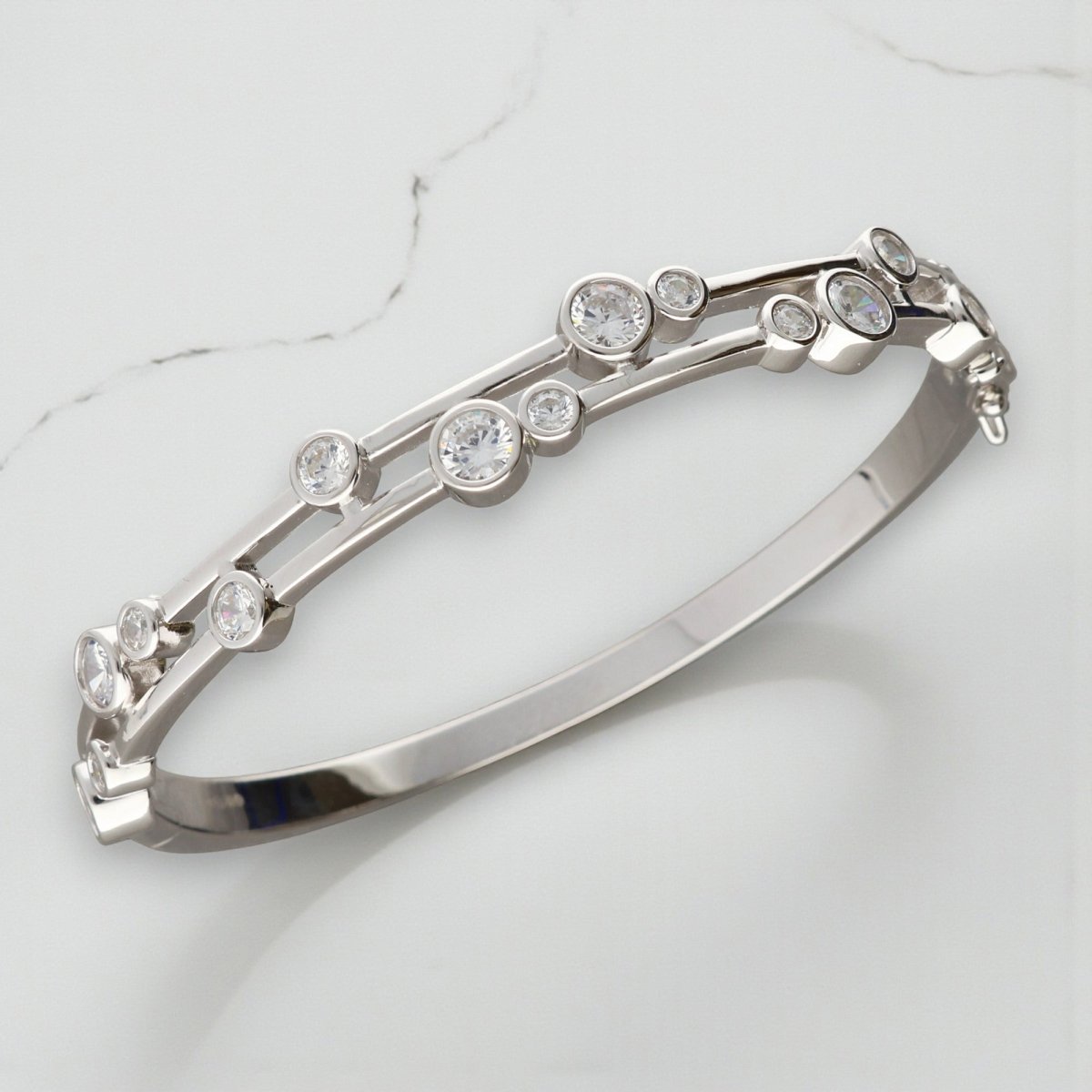 Duo - Solo CZ Sterling Silver Bangle - Love Silver Jewellery