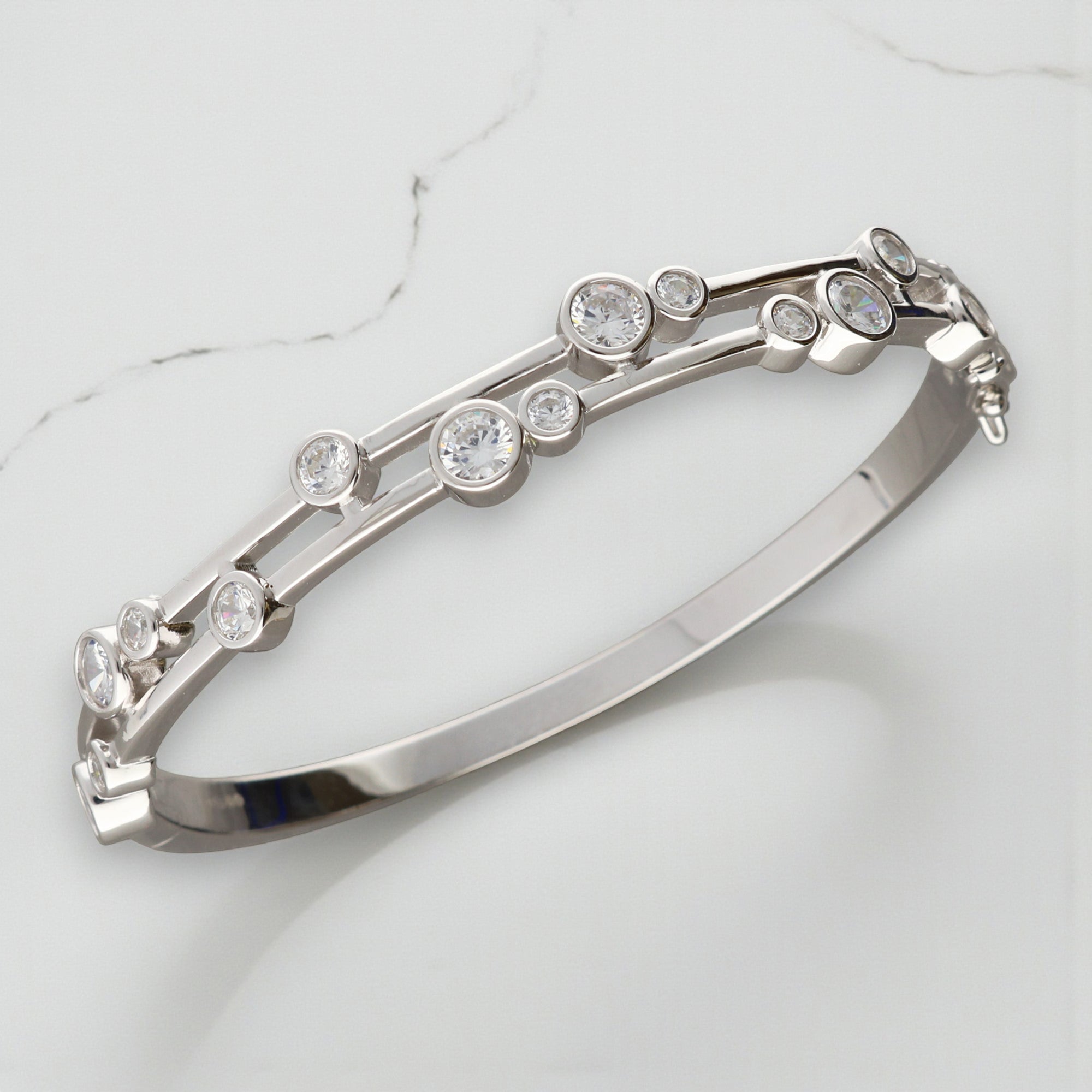 Duo-Solo CZ Sterling Silver Bangle