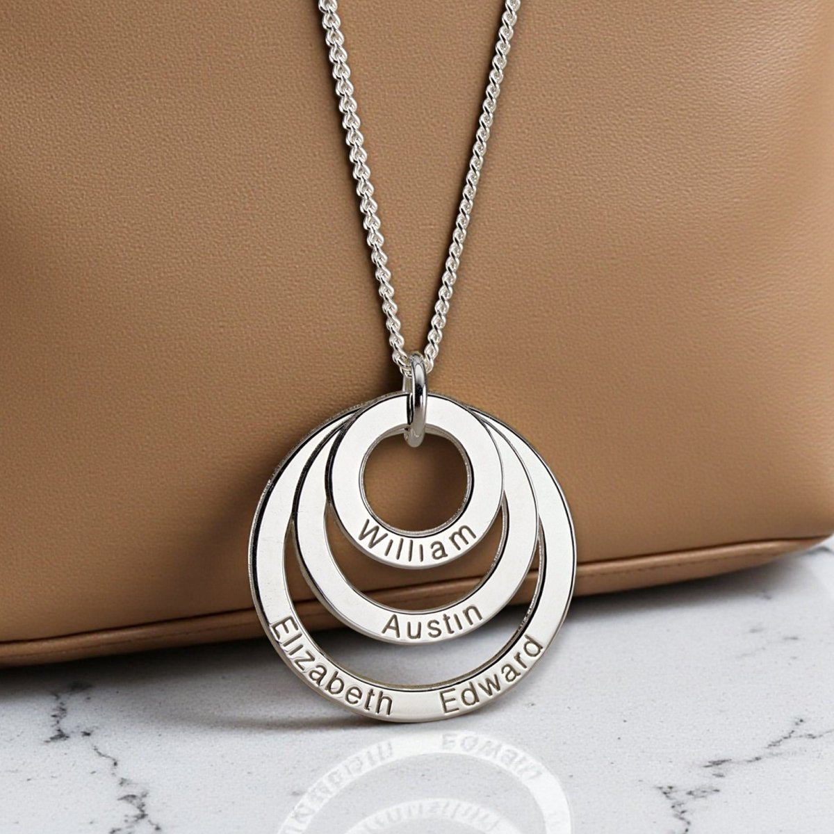 9ct White Gold Triple Disc Personalised Family Necklace - Love Silver Jewellery