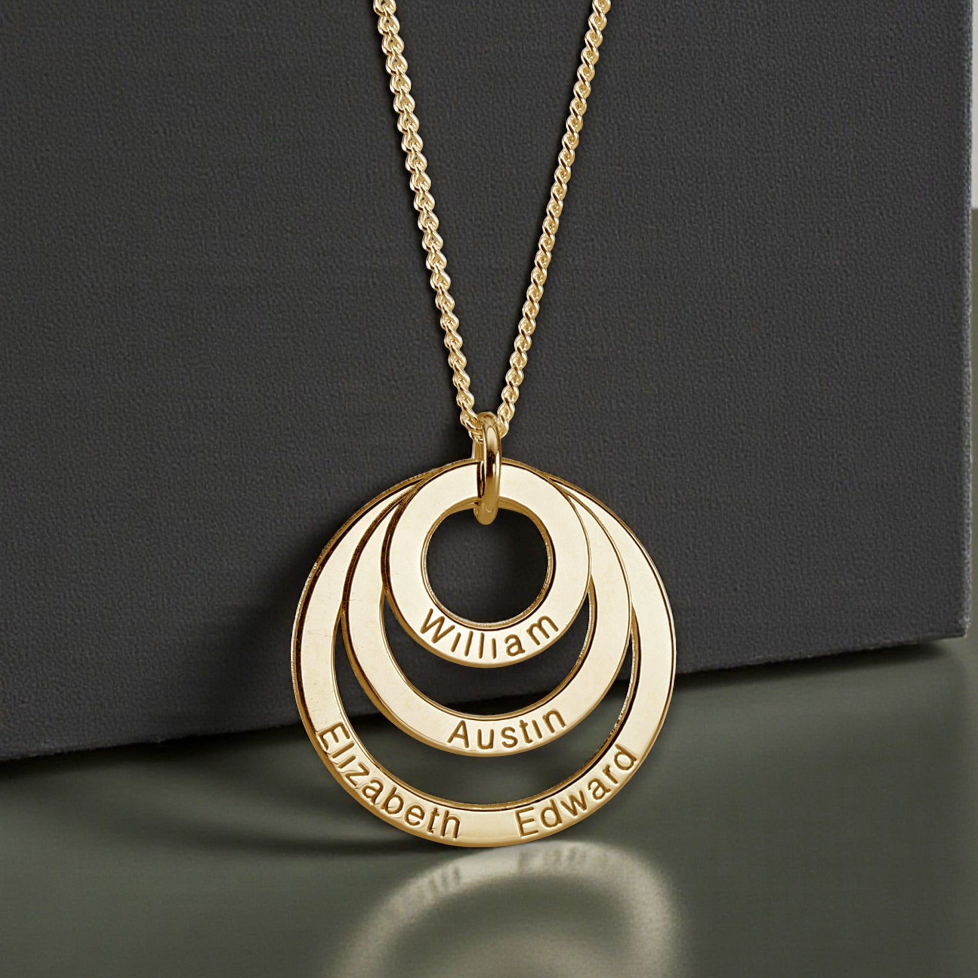 9ct Yellow Gold Triple Disc Personalised Family Necklace