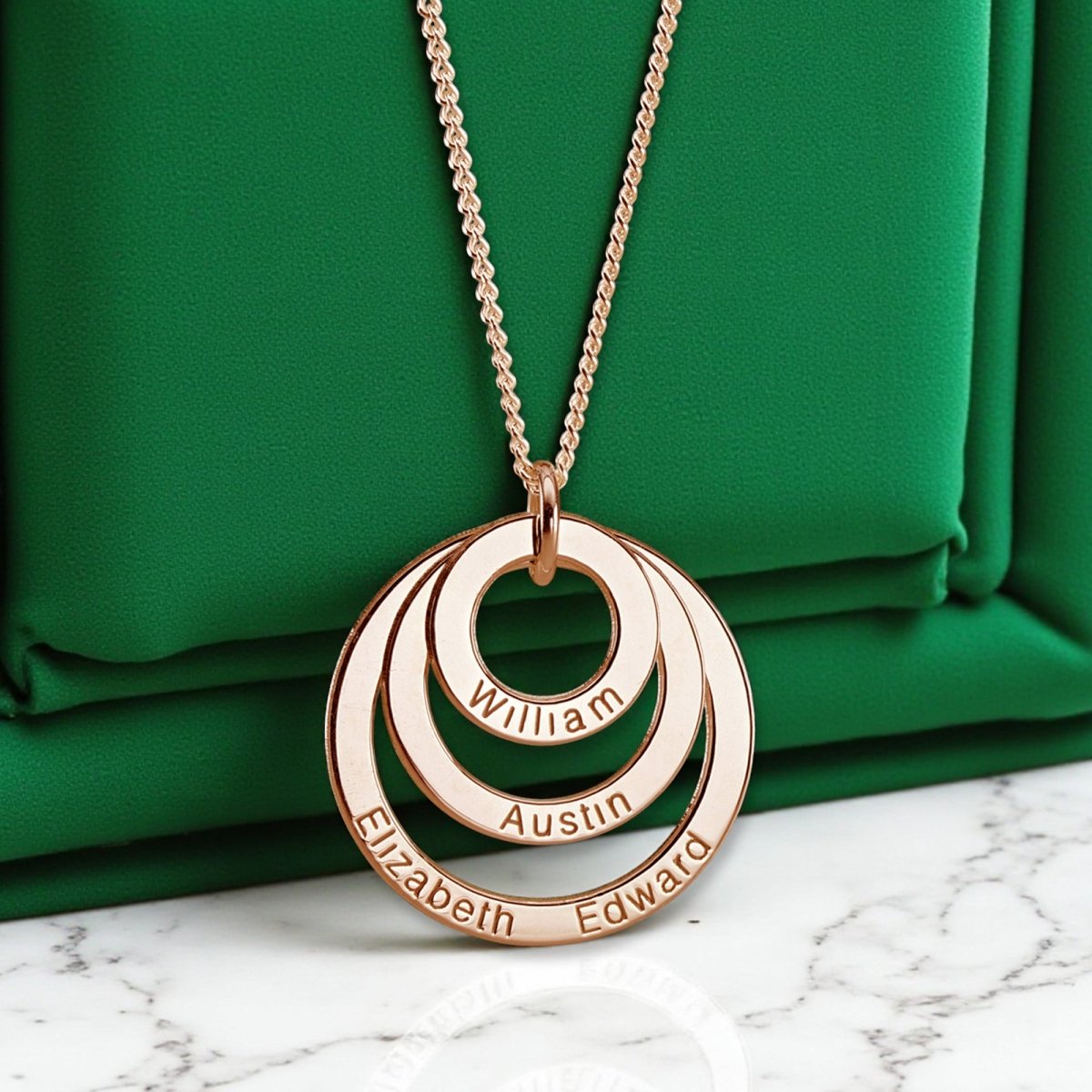 9ct Rose Gold Plated Triple Disc Personalised Family Necklace - Love Silver Jewellery
