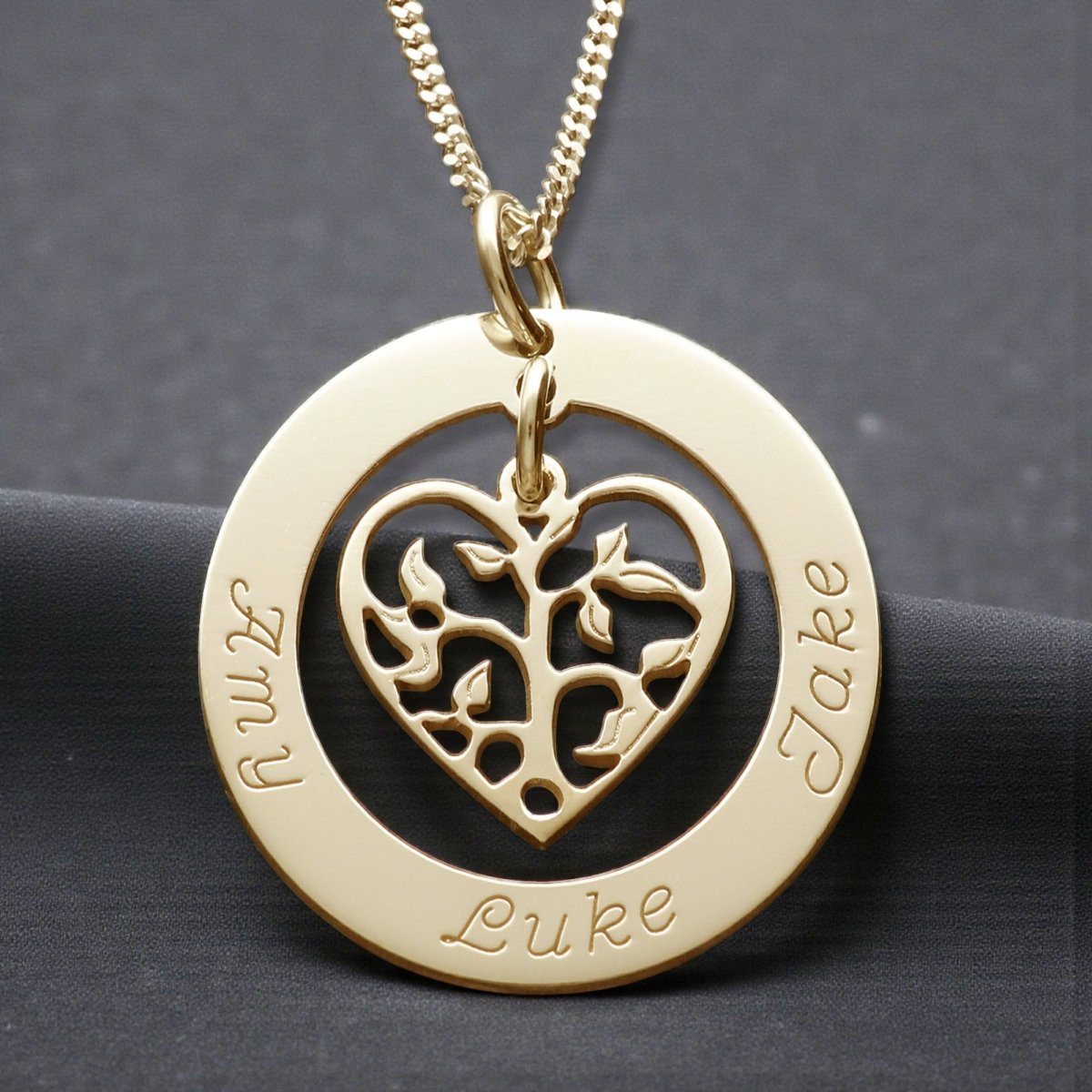9ct Yellow Gold Plated Filigree Heart Tree of Life Family Necklace - Love Silver Jewellery