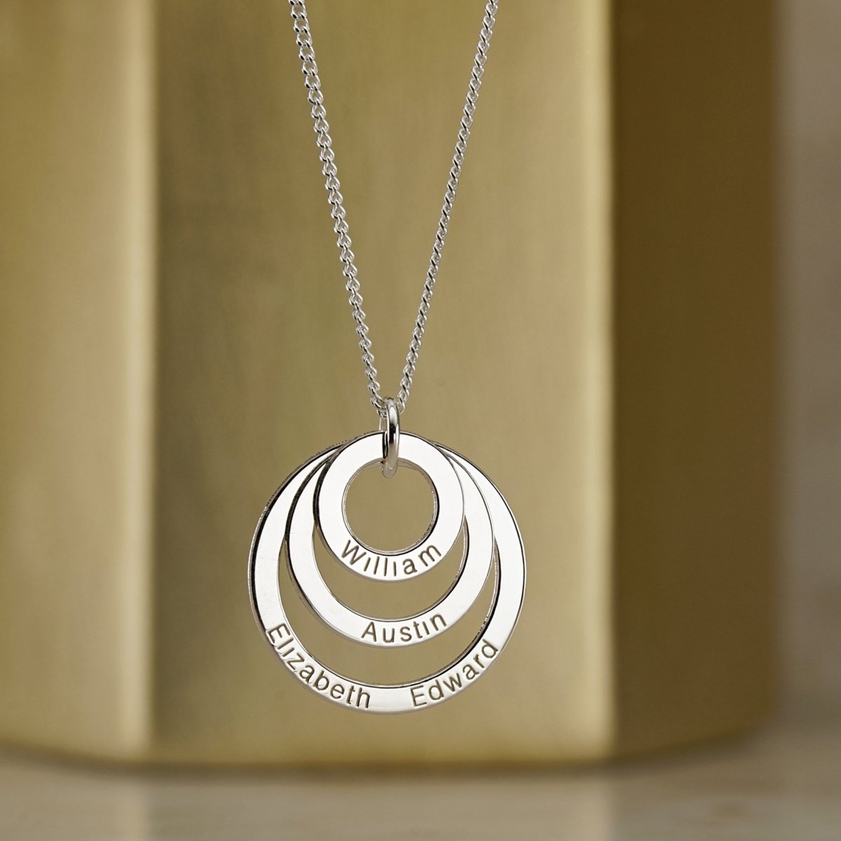 Sterling Silver Triple Disc Personalised Family Circle Necklace - Love Silver Jewellery