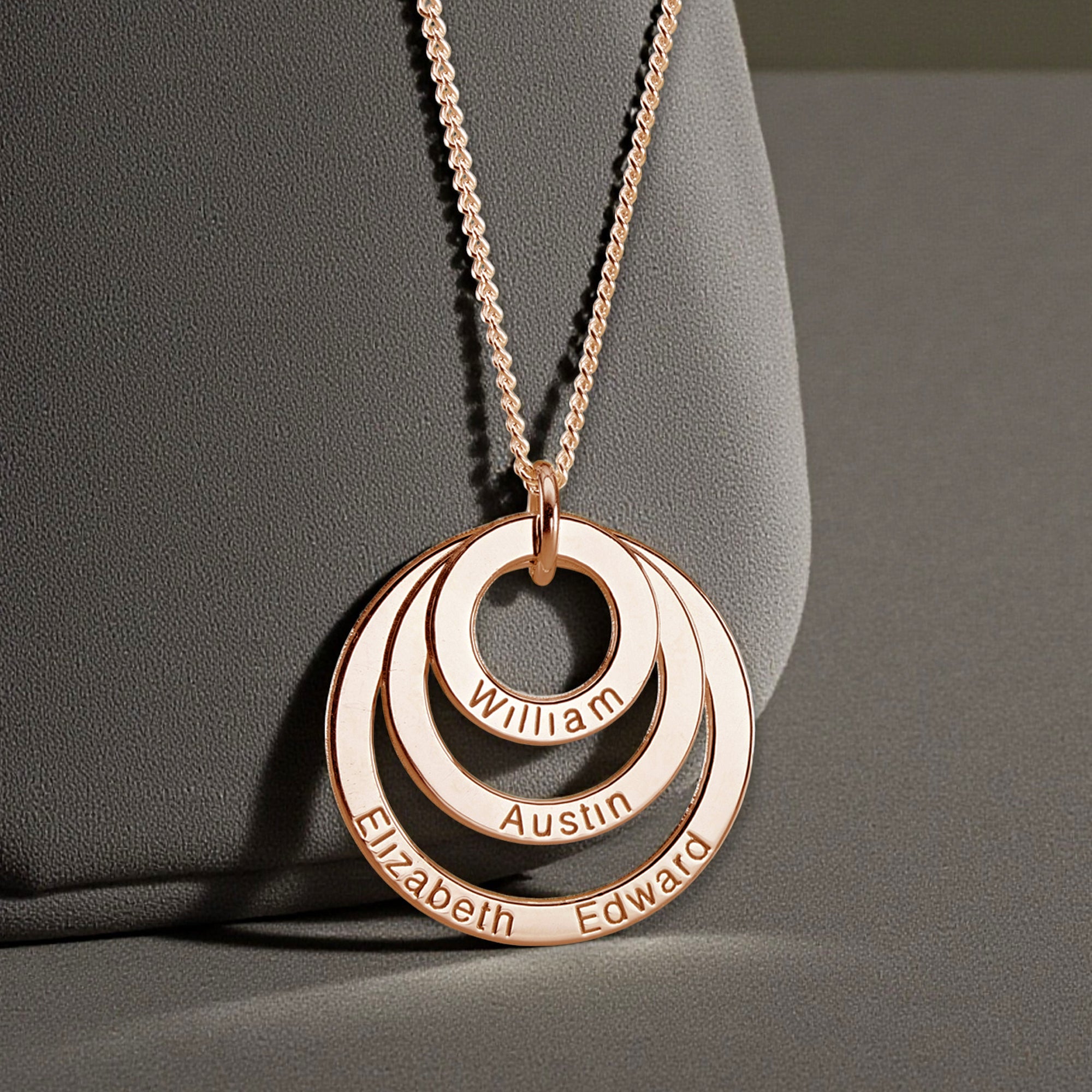 9ct Rose Gold Triple Disc Personalised Family Necklace