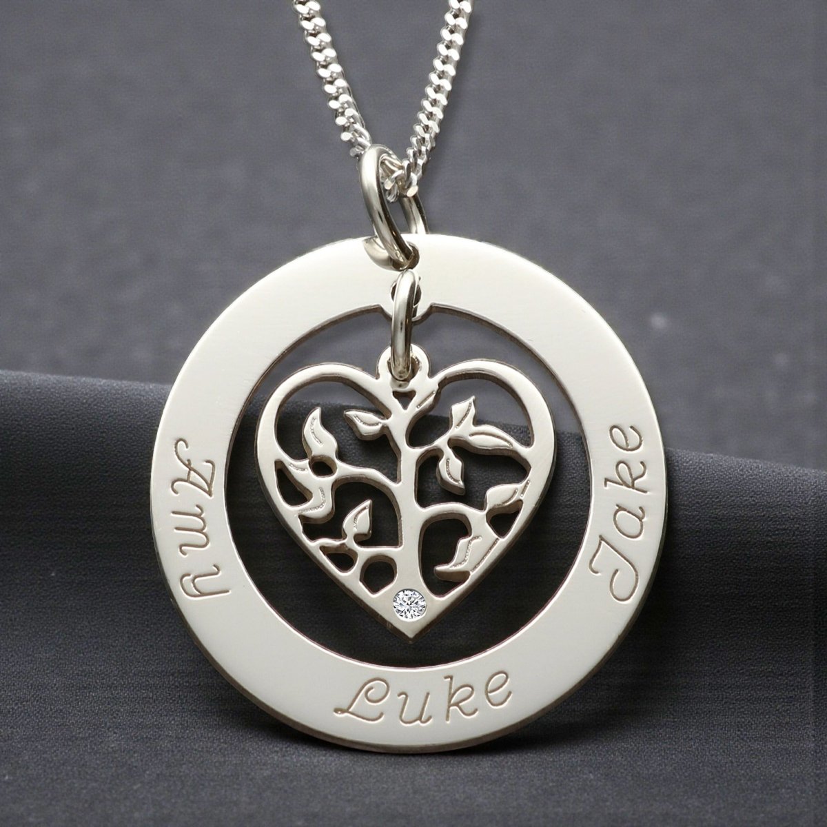 9ct White Gold Filigree Heart Tree of Life Family Necklace With Diamond - Love Silver Jewellery