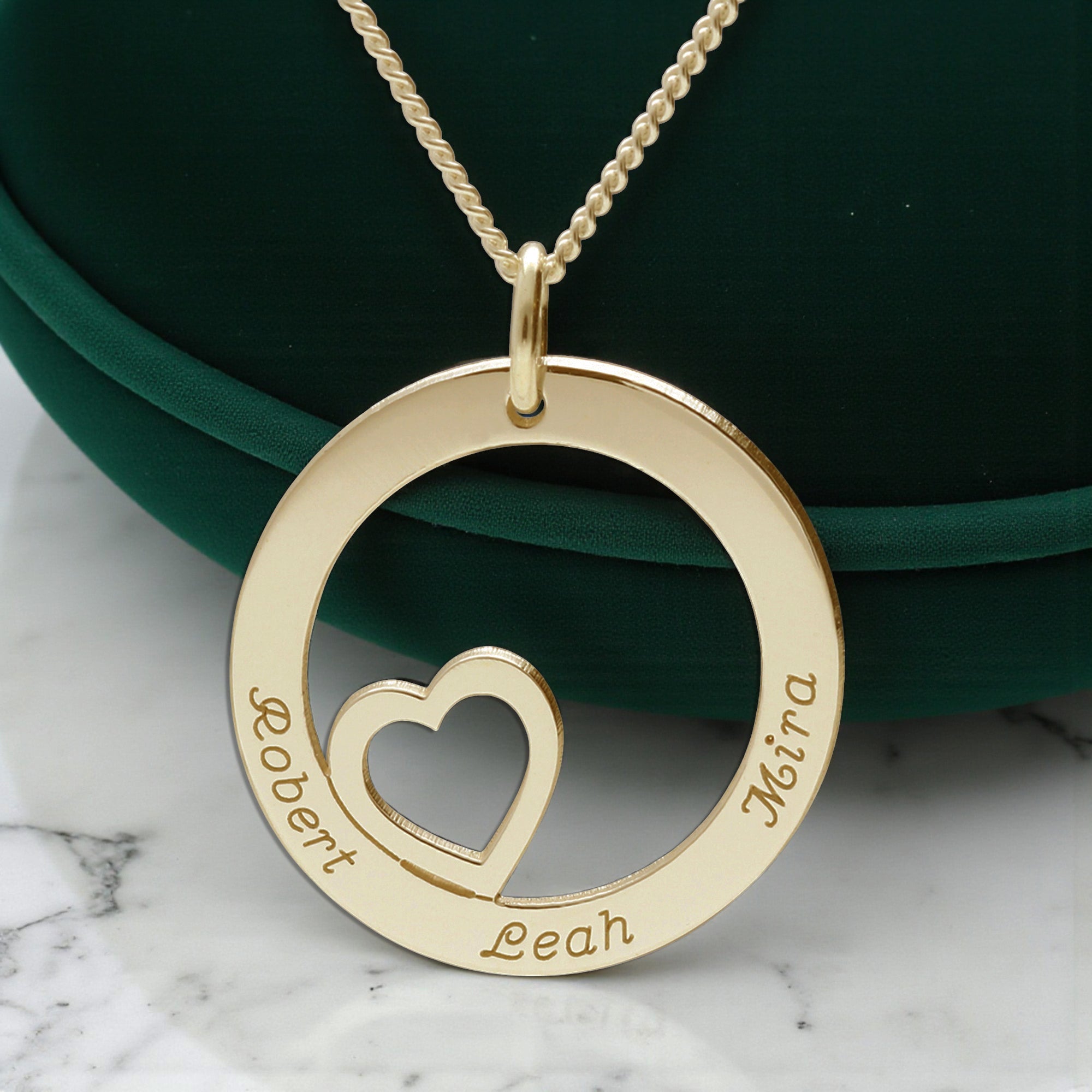 Solid Yellow Gold Heart Disc Personalised Necklace