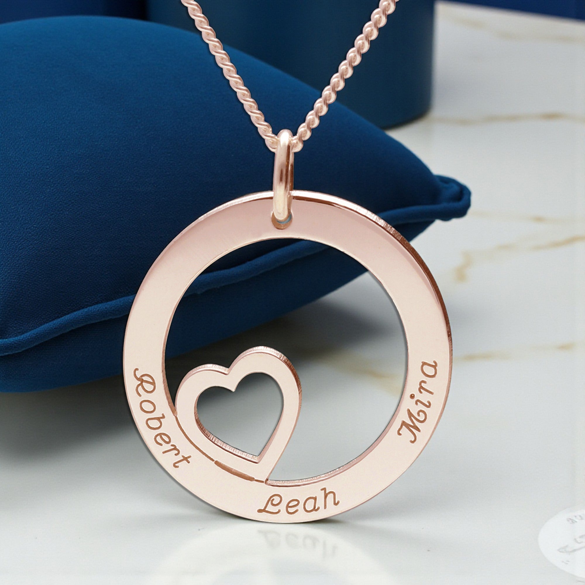 9ct Rose Gold Heart Disc Personalised Necklace