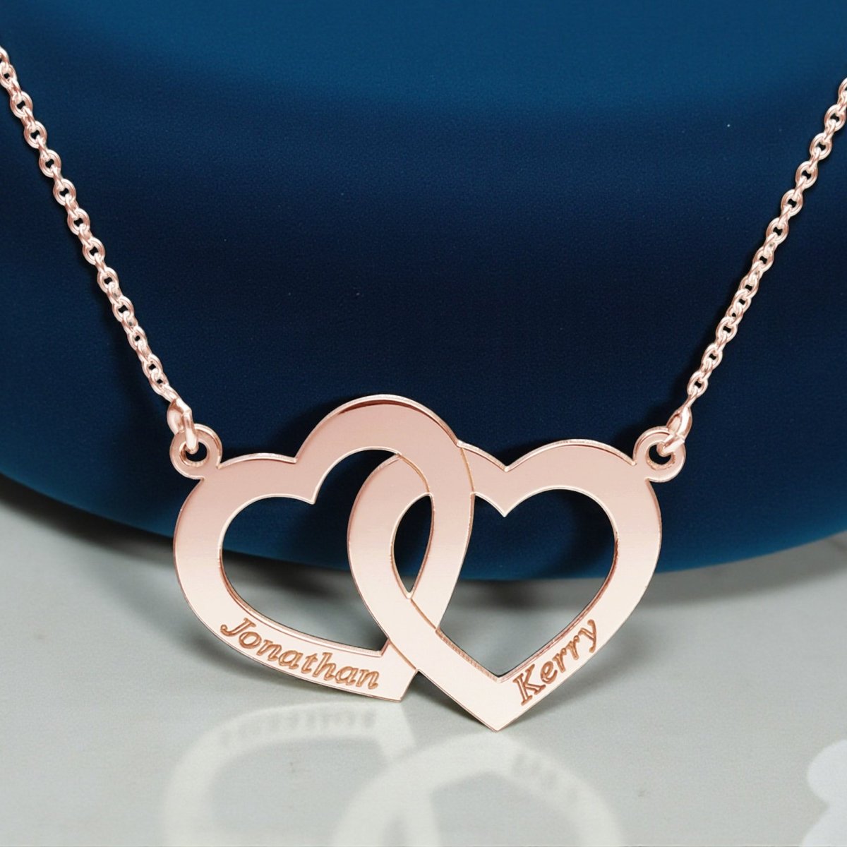 9ct Rose Gold Plated Engraved Horizontal Double Heart Pendant With Chain - Love Silver Jewellery