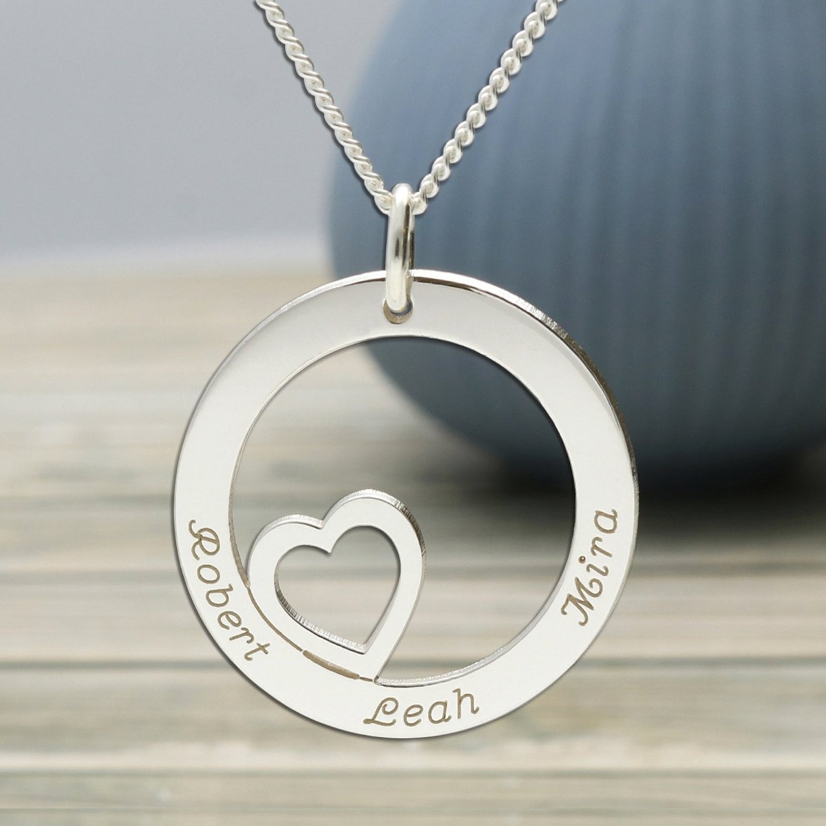 Solid White Gold Heart Disc Personalised Necklace - Love Silver Jewellery