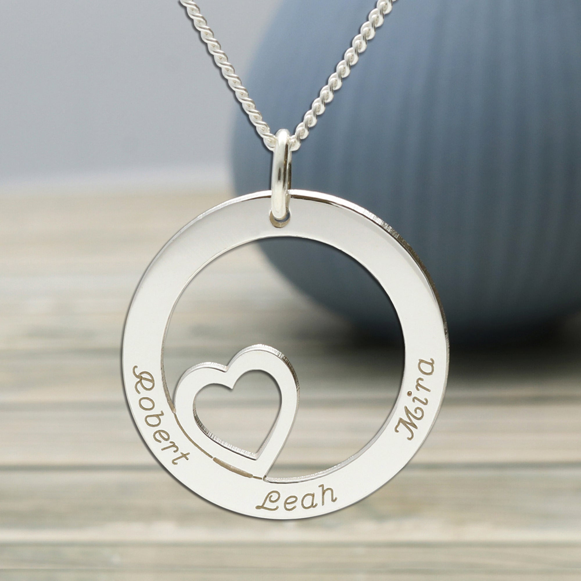 Solid White Gold Heart Disc Personalised Necklace