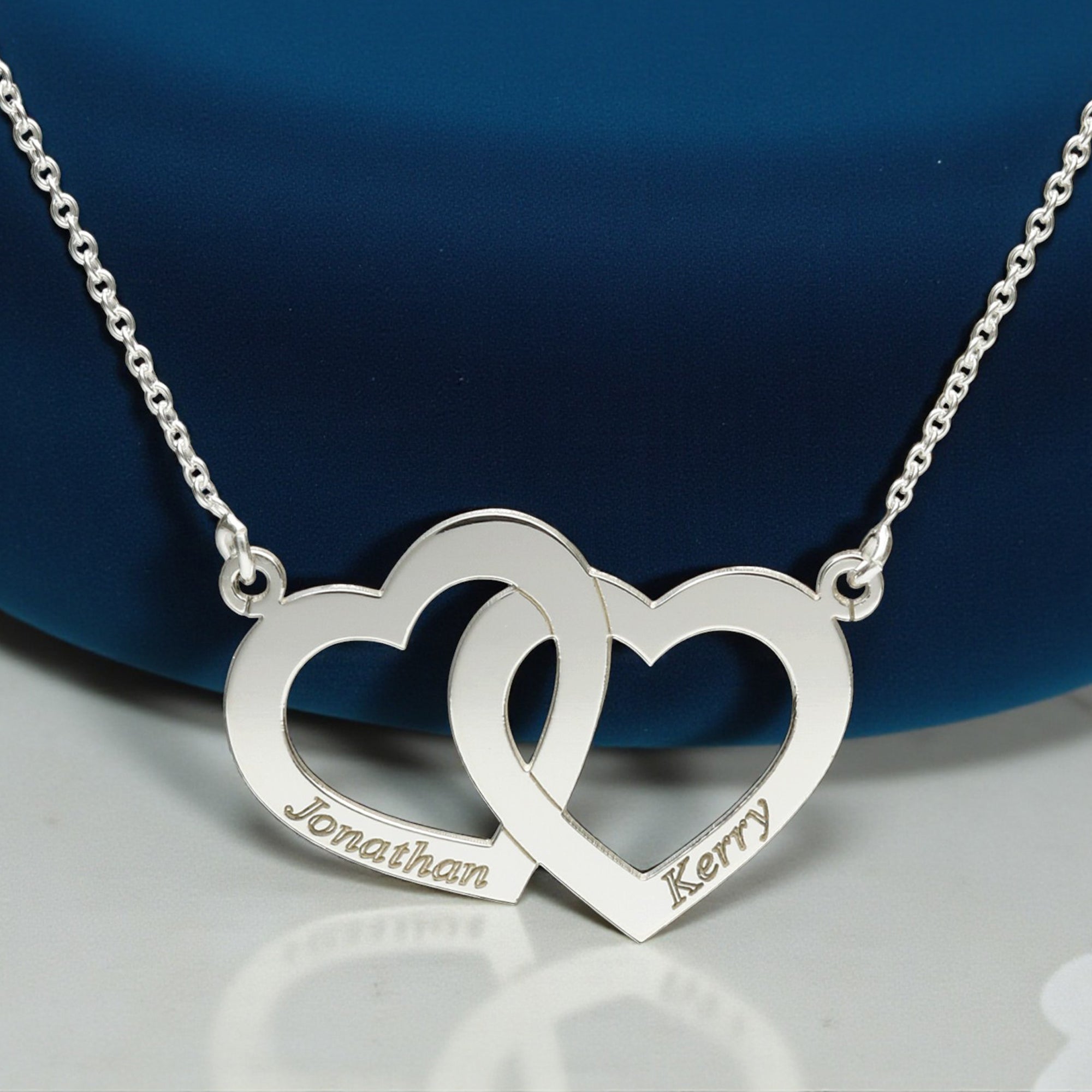 Sterling Silver Engraved Horizontal Double Heart Pendant With Chain