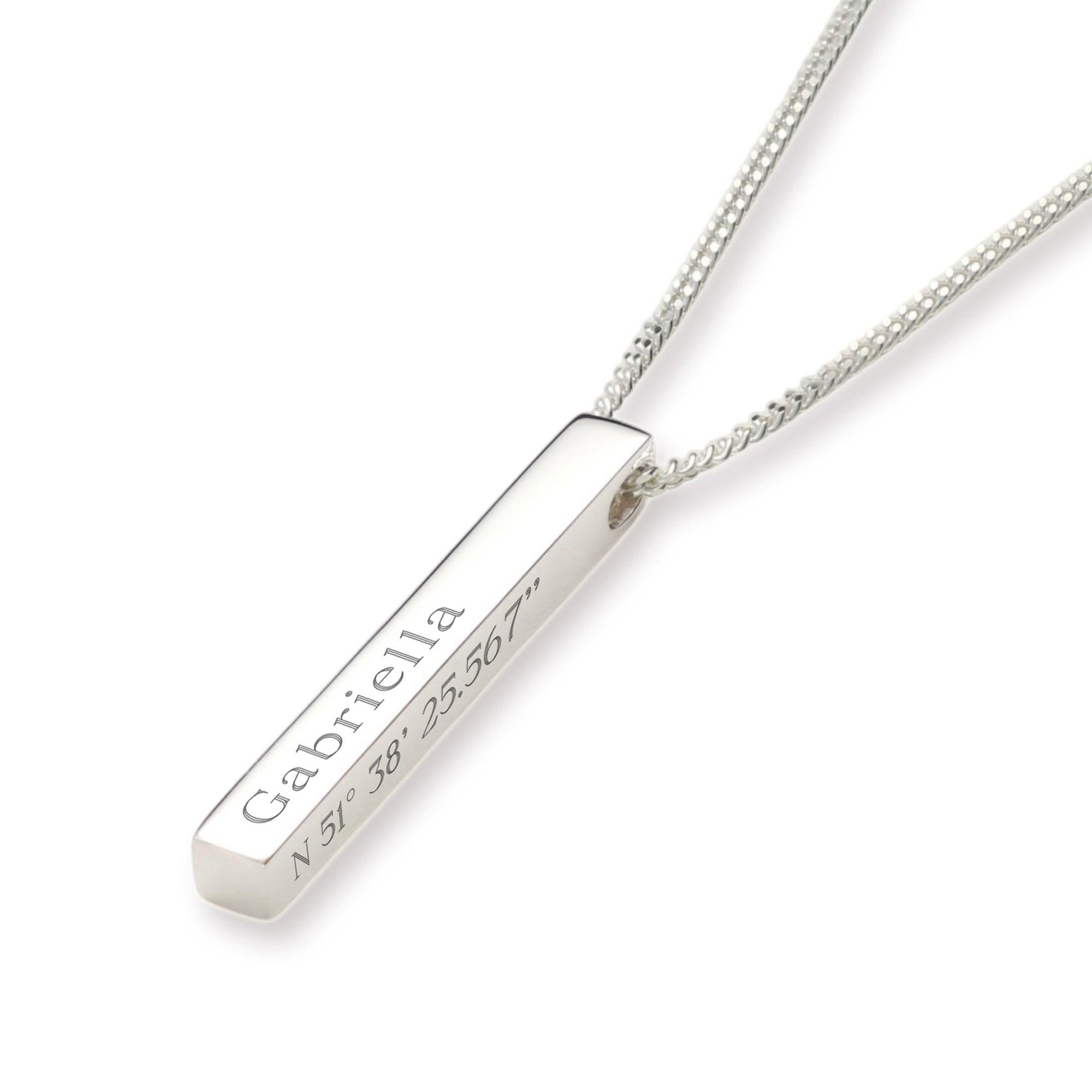 Silver 3D Engraved Name Bar Pendant With Chain