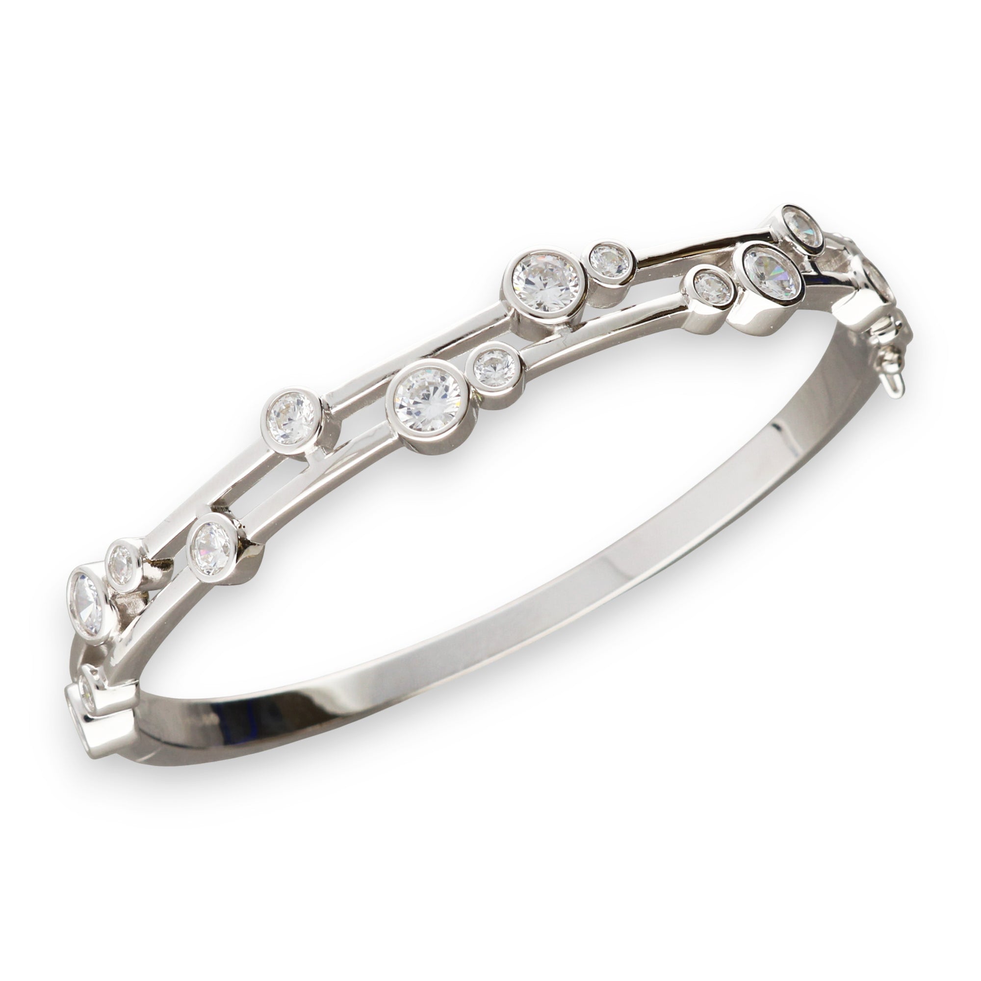 Duo-Solo CZ Sterling Silver Bangle
