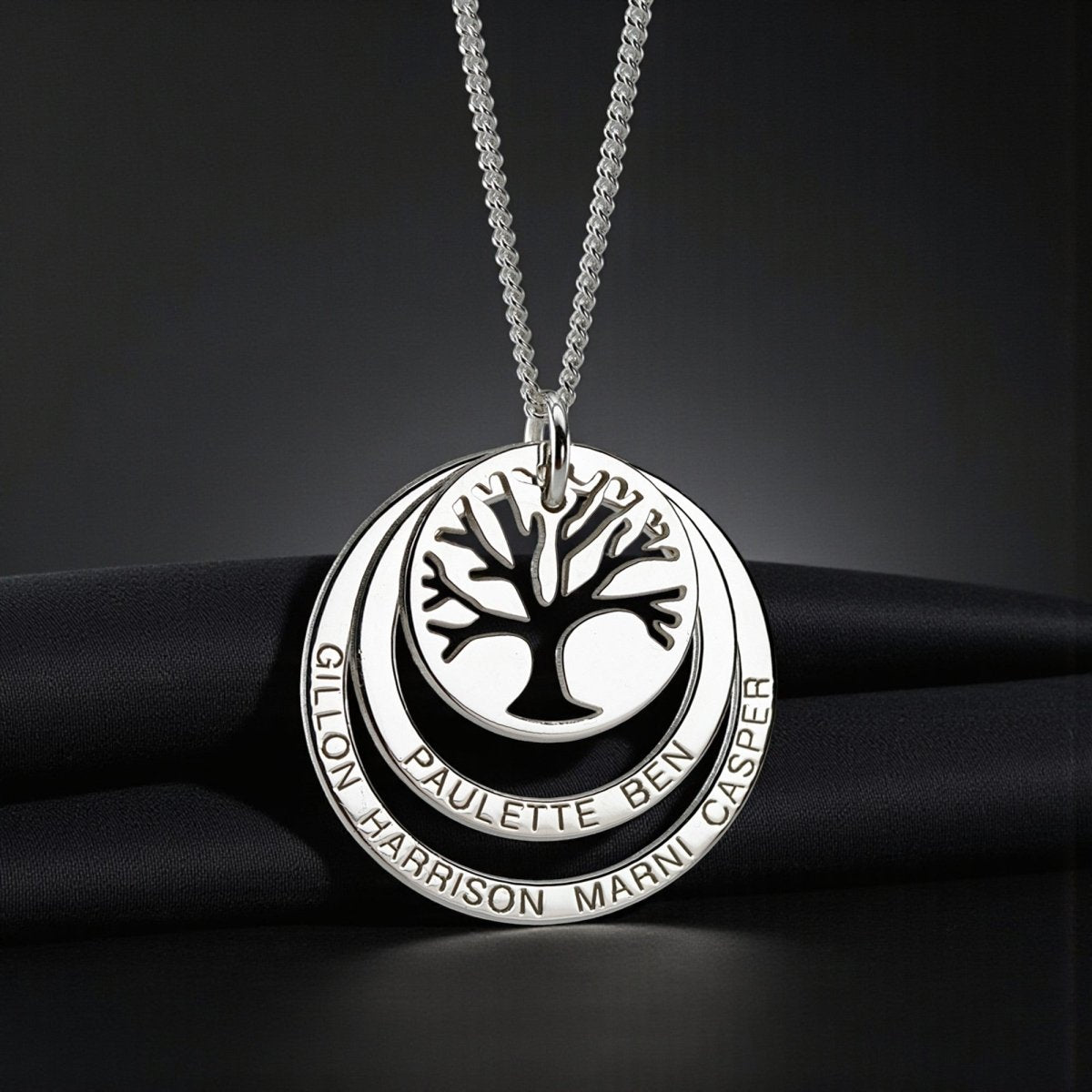 9ct White Gold Tree of Life Two Disc Family Necklace - Love Silver Jewellery