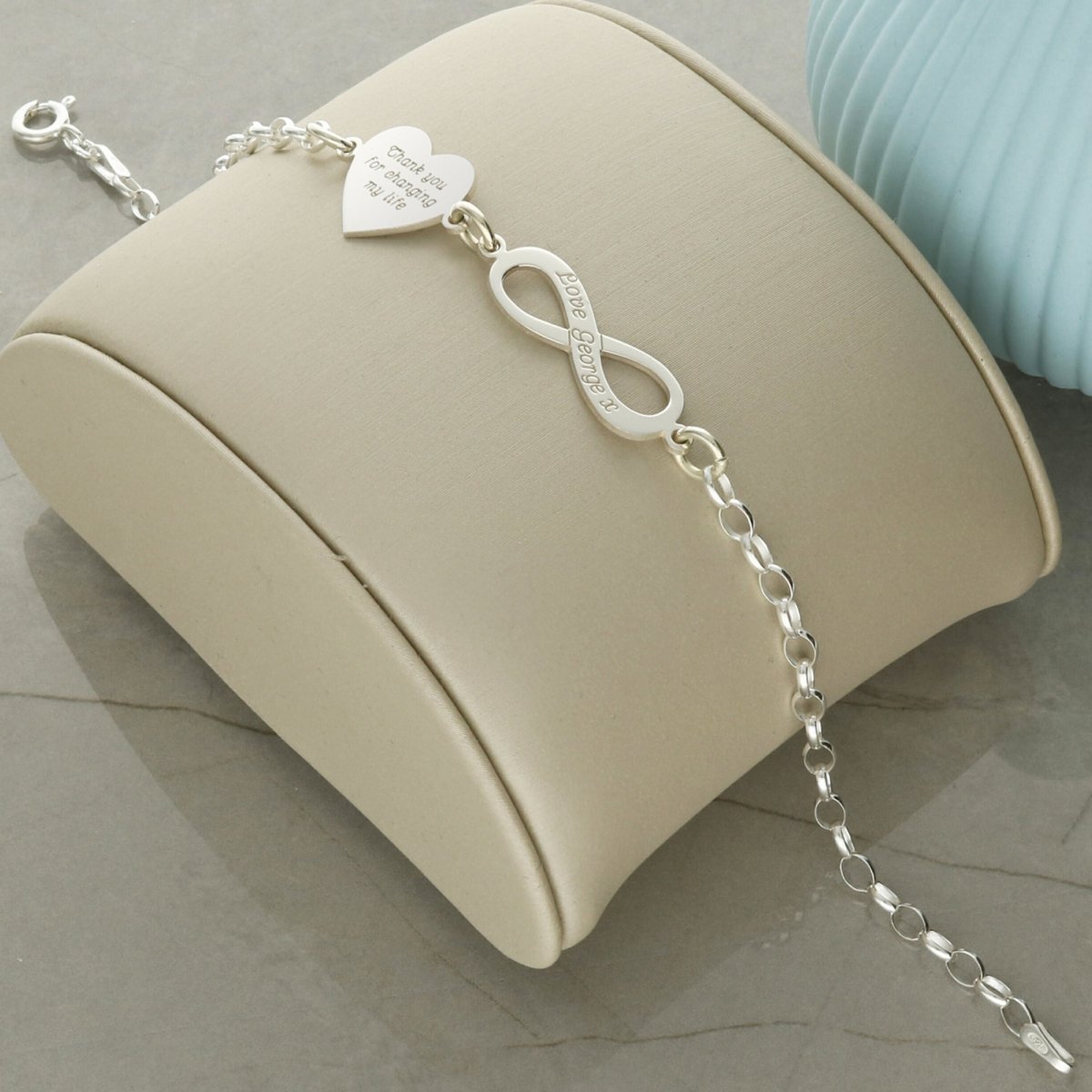 Sterling Silver Engraved Heart and Infinity Bracelet - Love Silver Jewellery