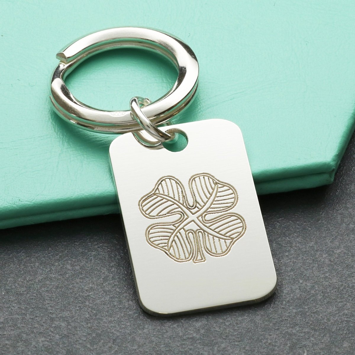 Sterling Silver Four Leaf Clover Keyring With Optional Engraving - Keyring - Love Silver Jewellery
