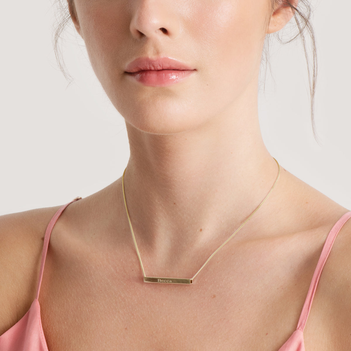 3D Horizontal Engraved Name Bar Pendant With Chain
