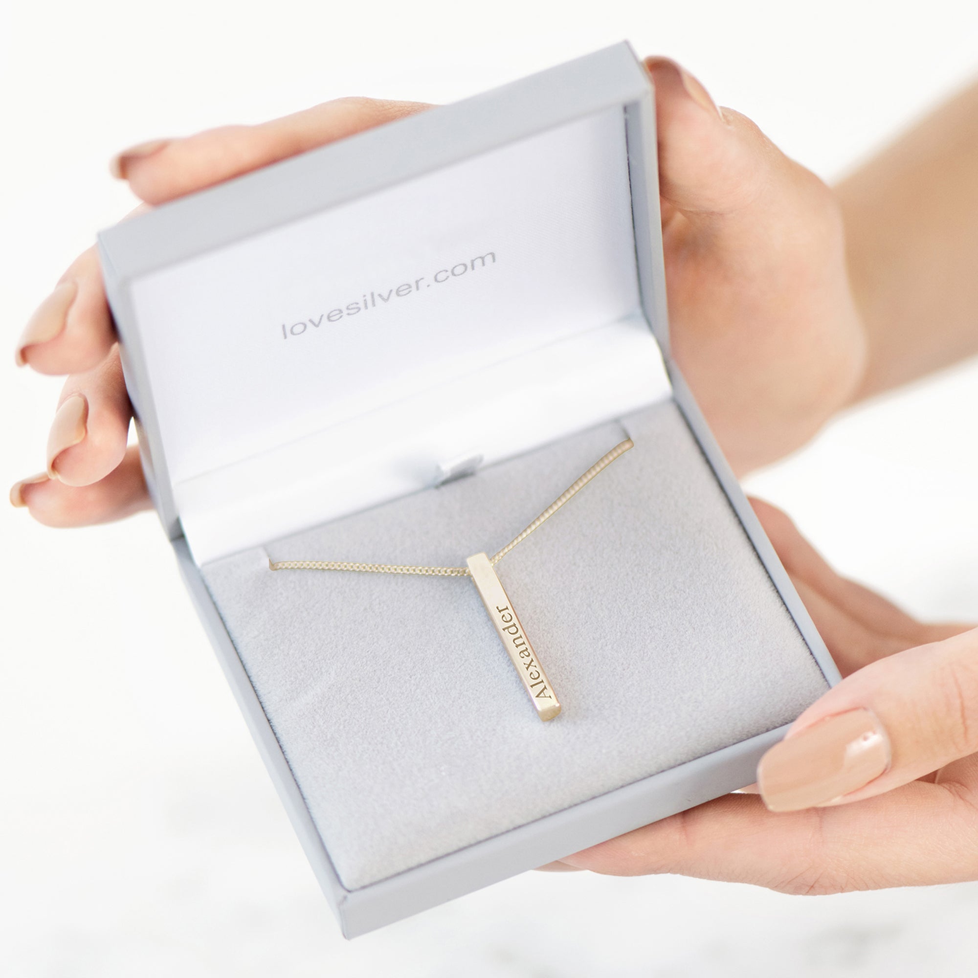 9ct Yellow Gold Plated 3D Engraved Name Bar Pendant With Chain