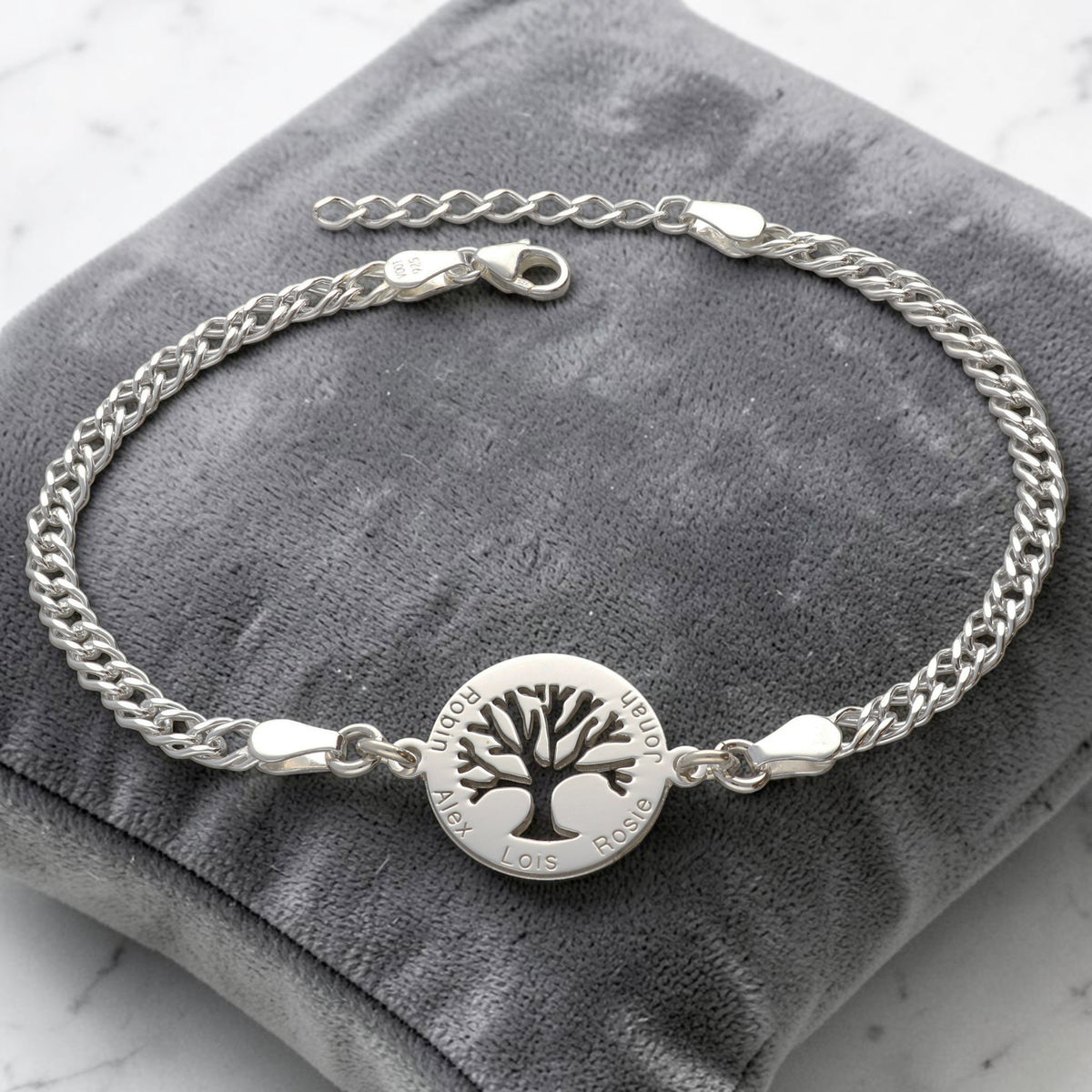 Sterling Silver Personalised Tree of Life Disc Double Curb Bracelet