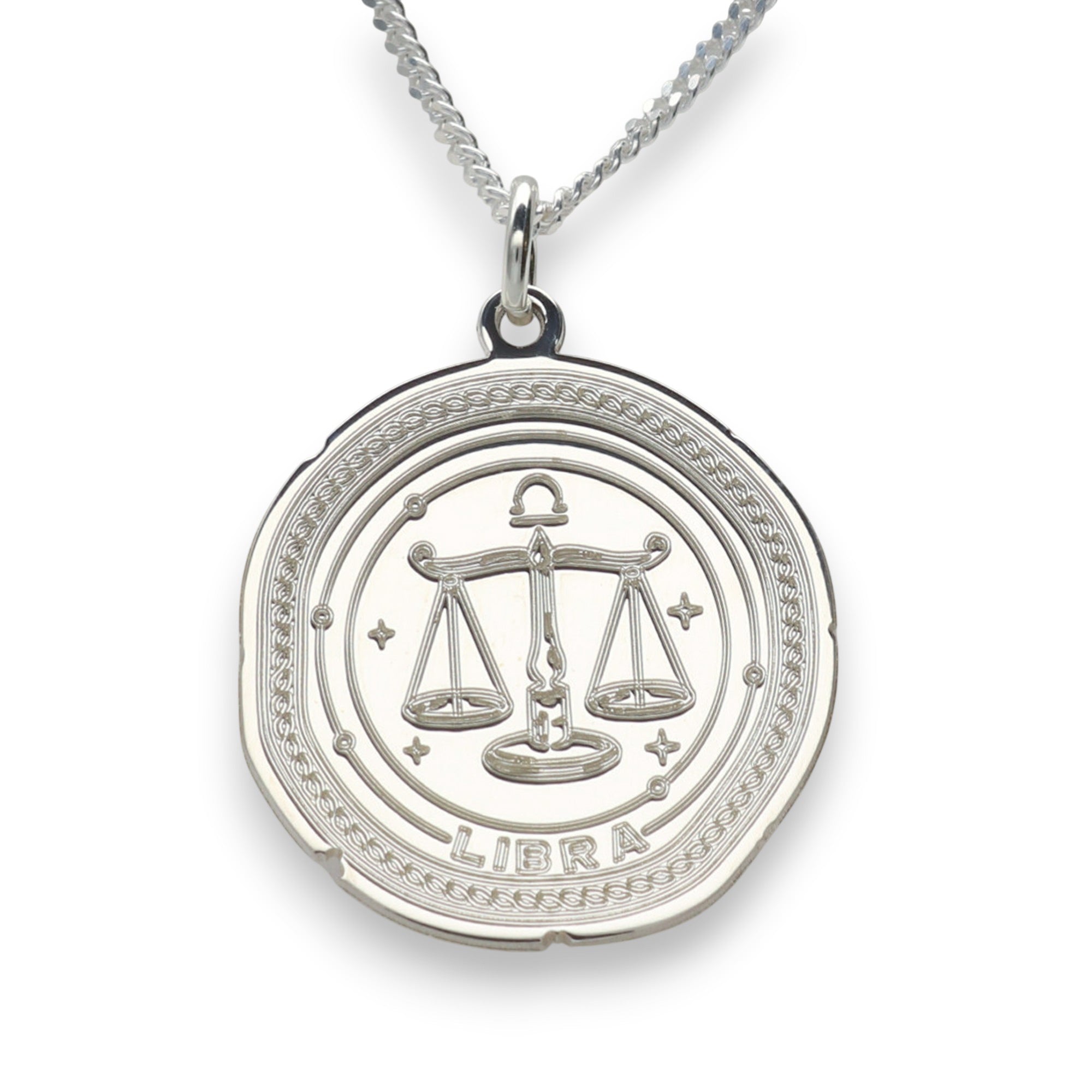 Sterling Silver Zodiac Necklace Engraved Star Sign Pendant with Optional Engraving