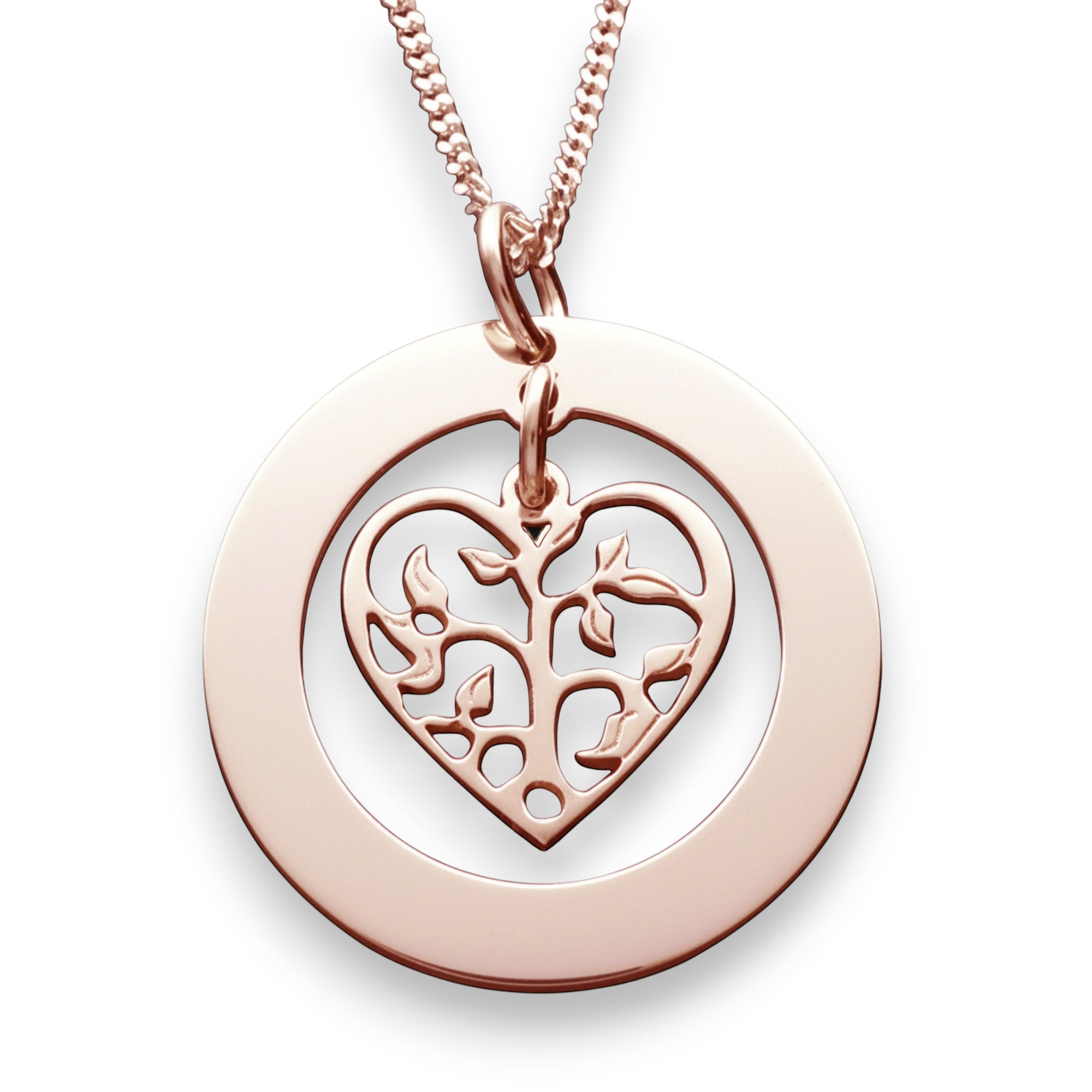 9ct Rose Gold Filigree Heart Tree of Life Family Necklace