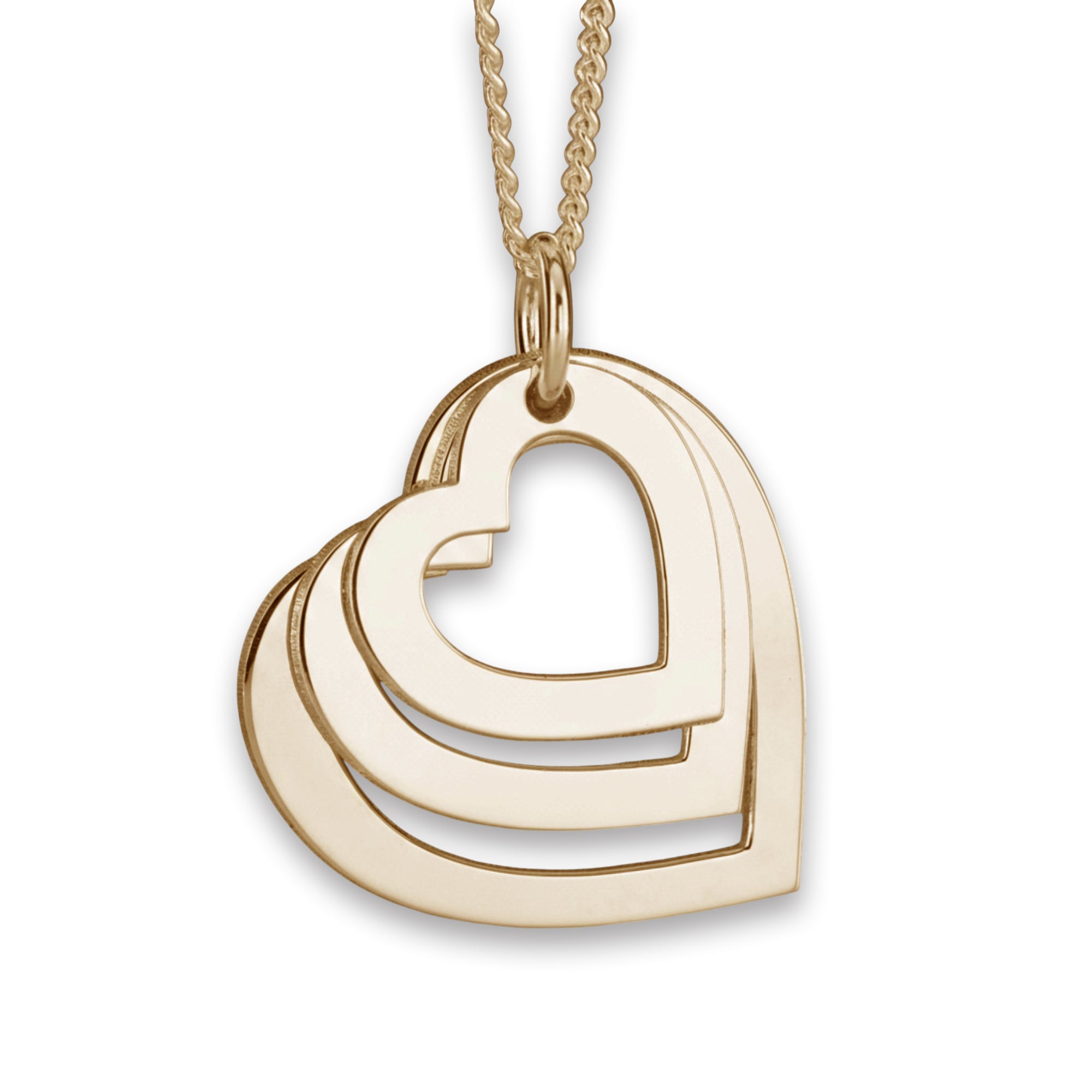 9ct Yellow Gold Triple Heart Personalised Family Necklace