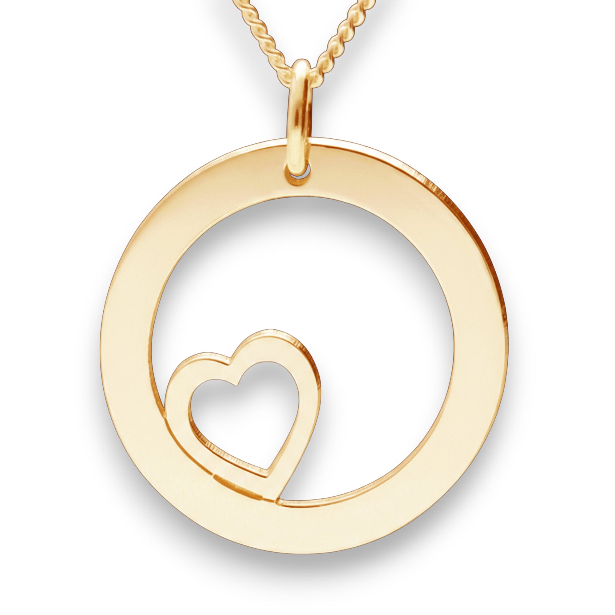 Solid Yellow Gold Heart Disc Personalised Necklace