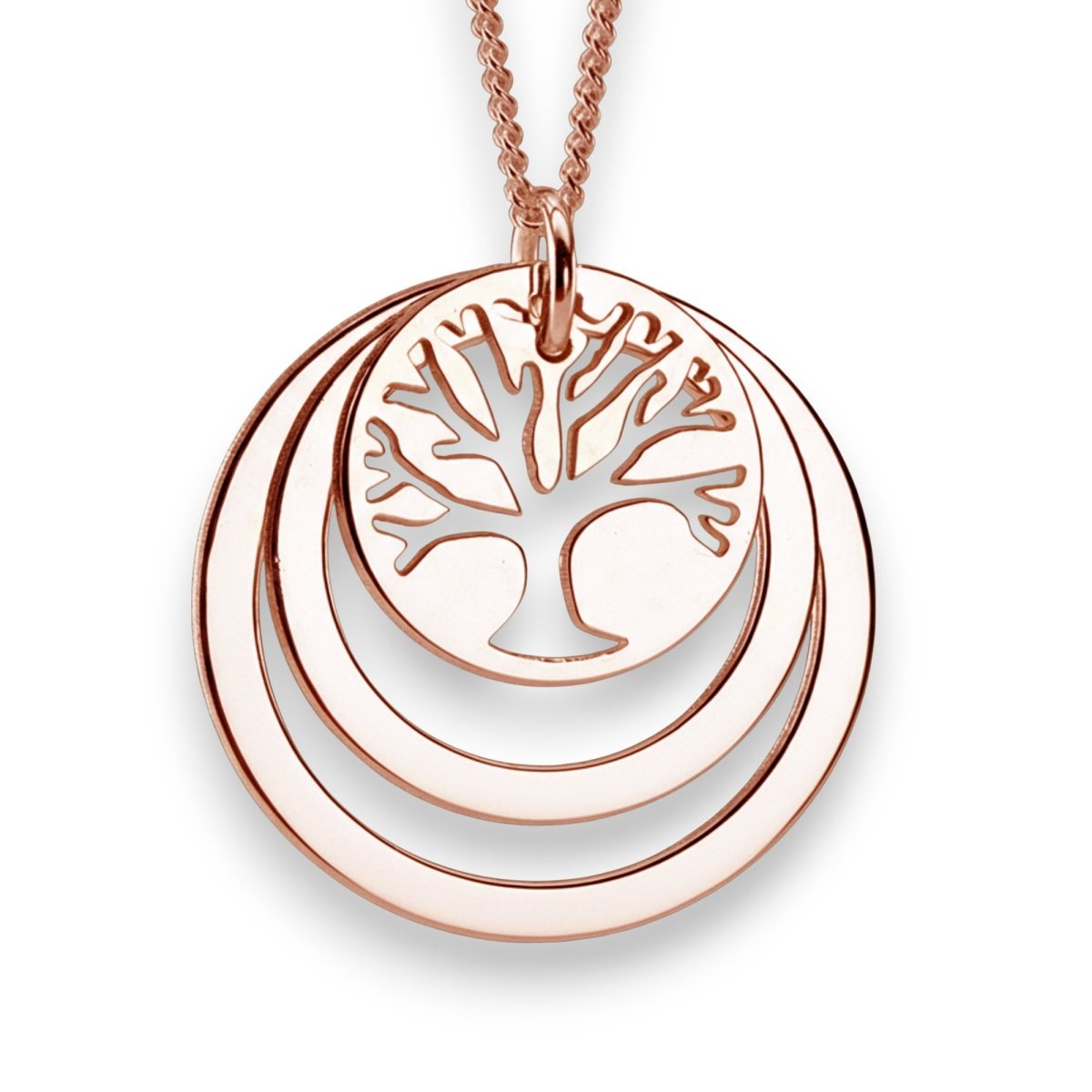 9ct Rose Gold Plated Tree of Life Two Disc Family Necklace - Love Silver Jewellery