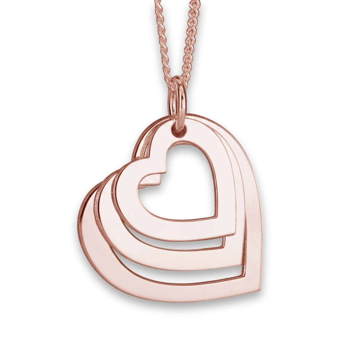 9ct Rose Gold Plated Triple Heart Personalised Family Necklace - Love Silver Jewellery