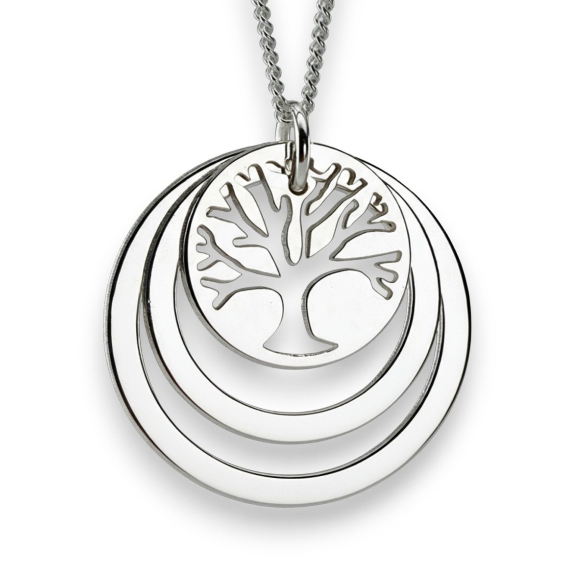 9ct White Gold Tree of Life Two Disc Family Necklace - Love Silver Jewellery
