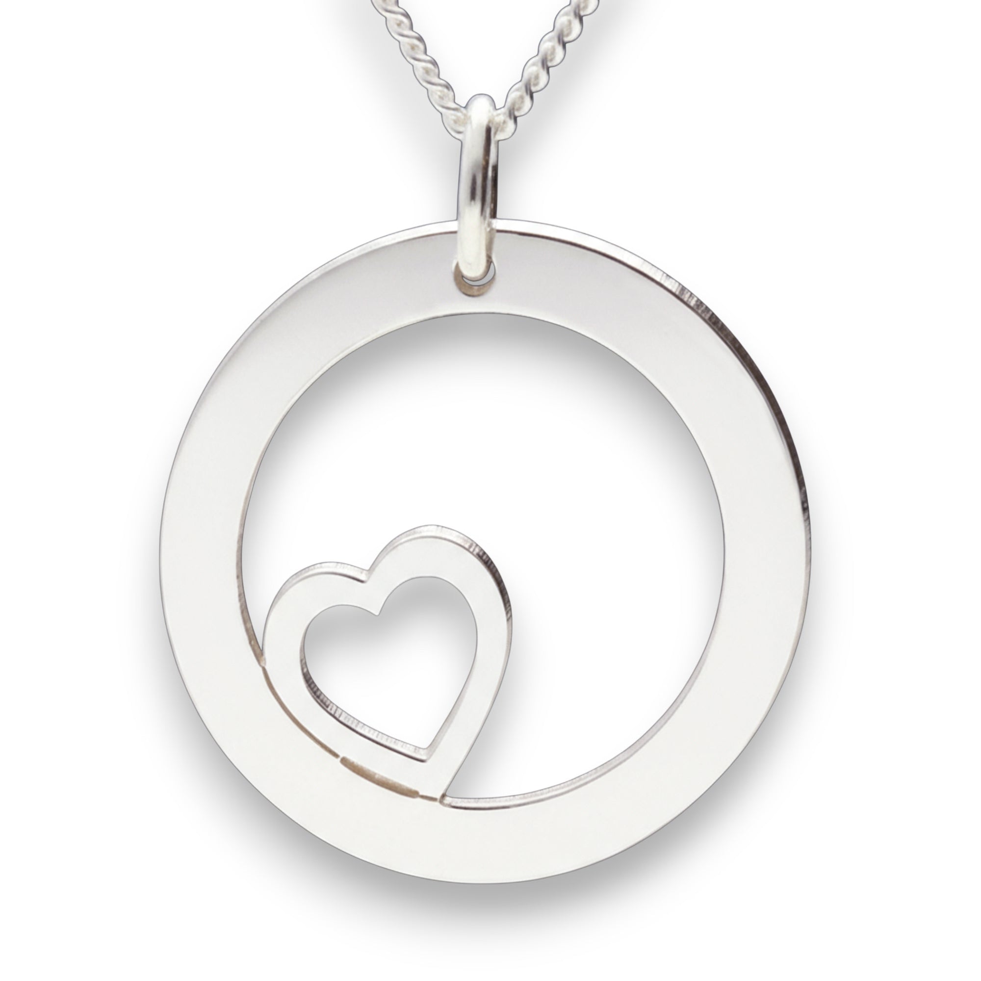 Solid White Gold Heart Disc Personalised Necklace