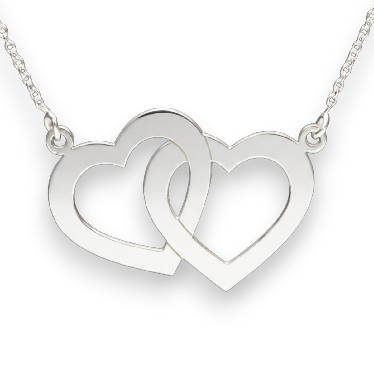 Sterling Silver Engraved Horizontal Double Heart Pendant With Chain - Love Silver Jewellery